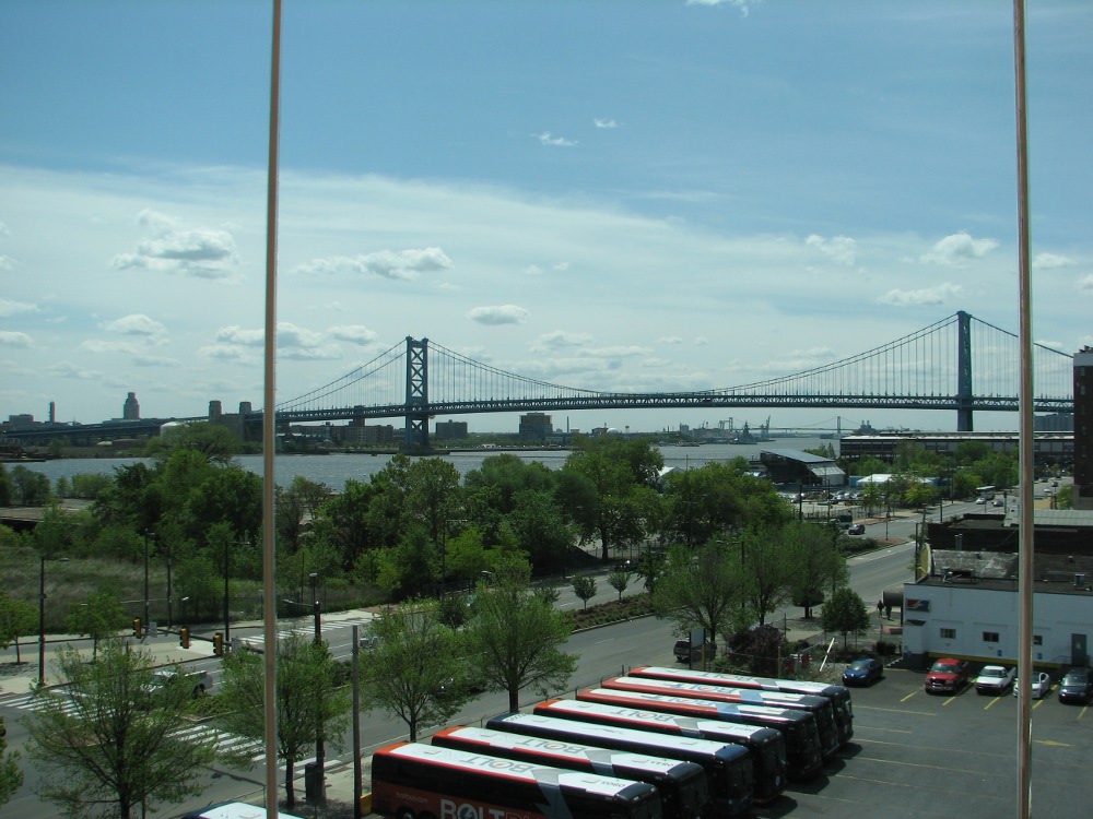 A view of the Ben Franklin Bridge from an apartment