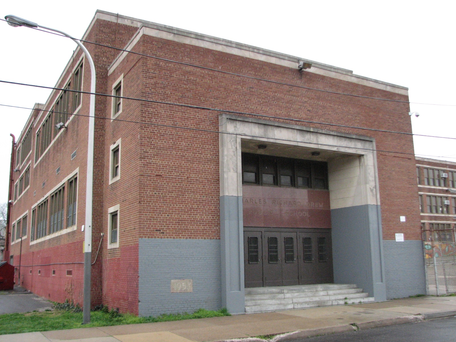 The entrance to Drew Elementary School, 3724 Warren Street.