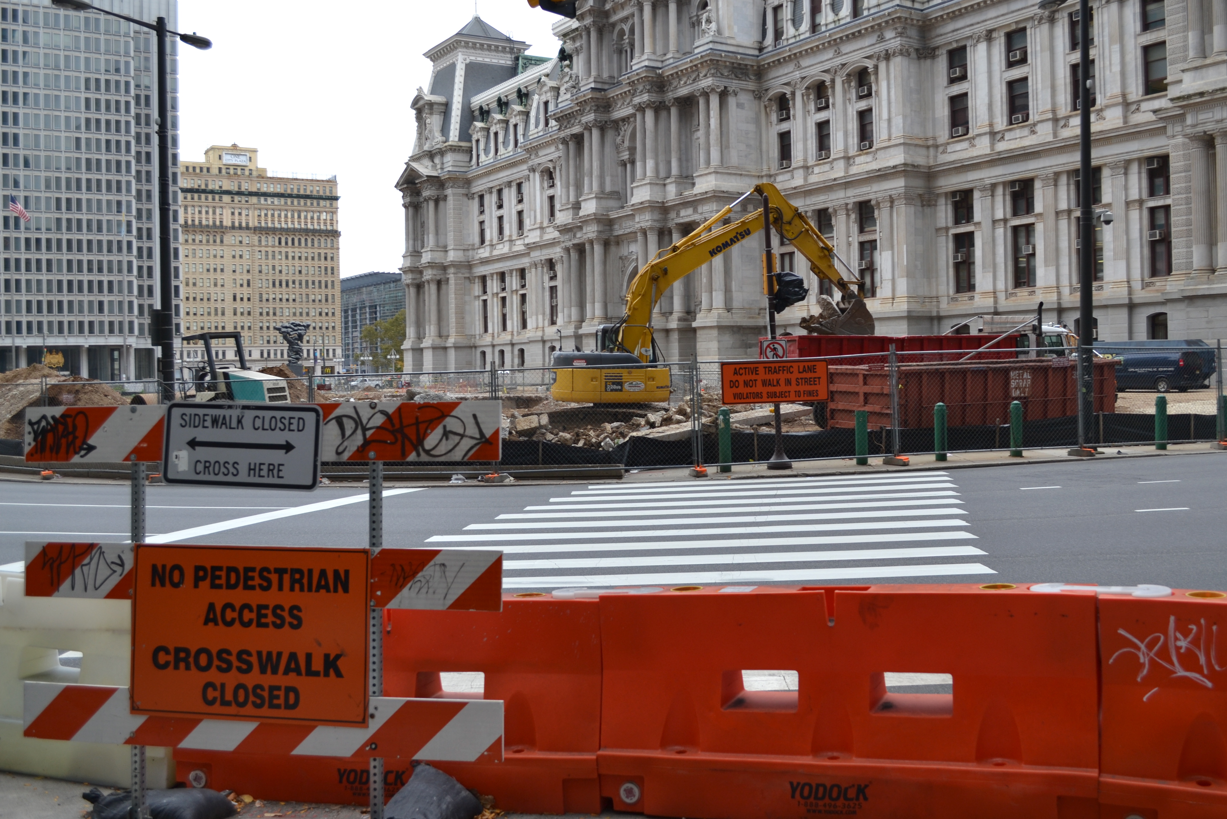 Since construction began, additional signs have gone up to instruct pedestrians