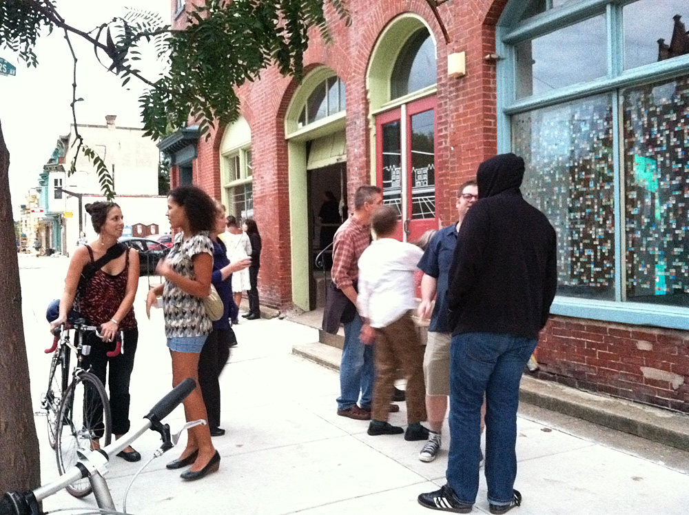 Crowds gathered infront of multiple art installations near the former location of Philadelphia's punk rock music venue Killtime.
