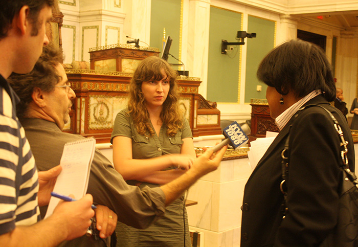 Councilwoman Jannie Blackwell spoke with reporters about Re-Entry Facilities after the hearing