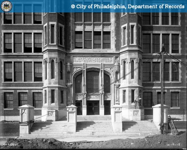 The 48th Street entrance. W. Philly HIgh was designed by Henry deCourcy Richards. PhillyHistory.org