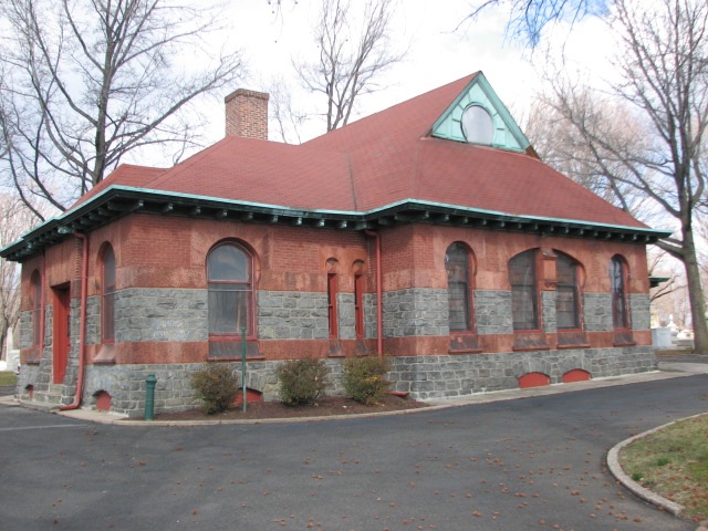 The mortuary chapel at Mt. Sinai Cemetery was built by Frank Furness in 1892.
