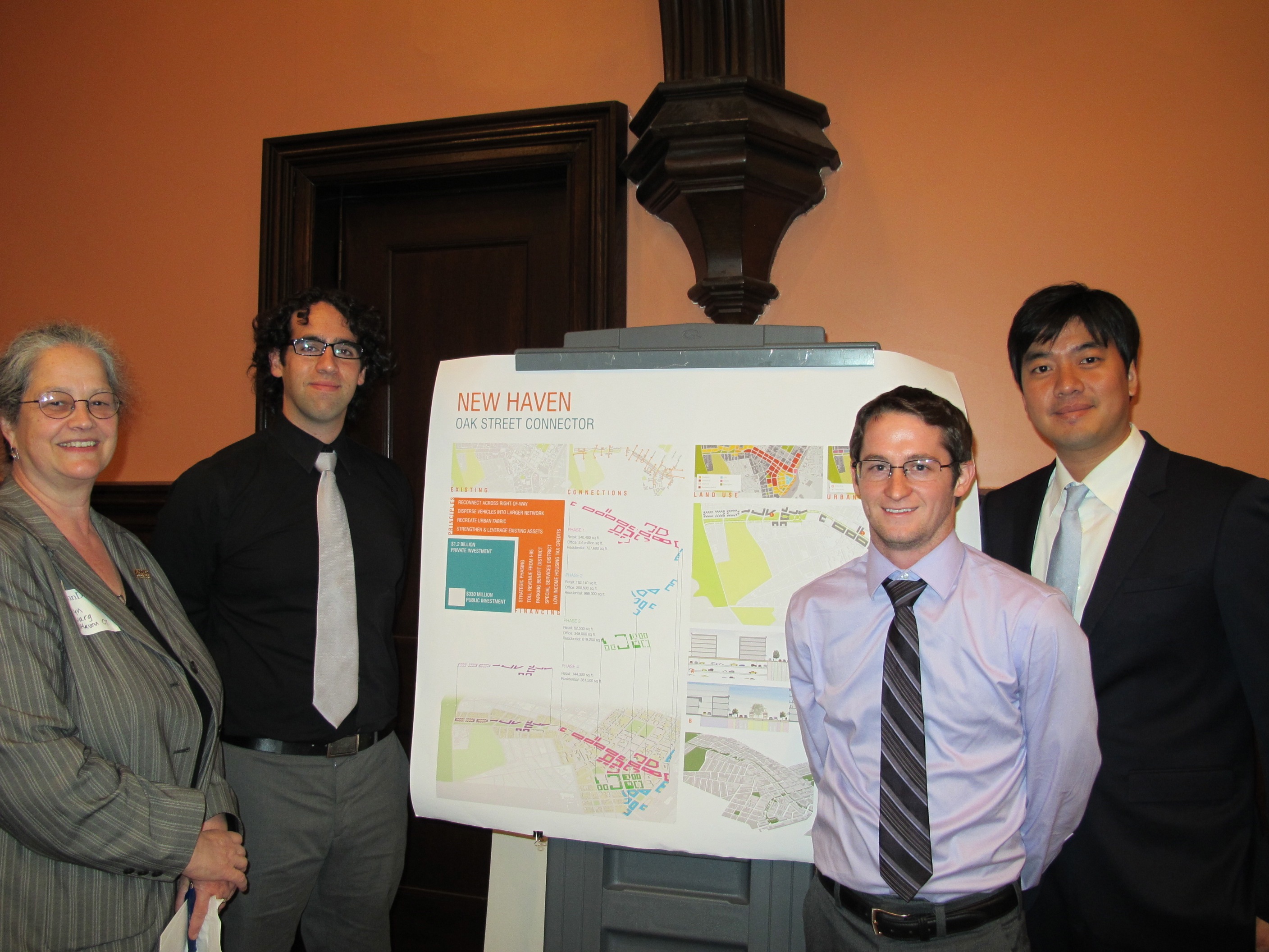 New Haven team: City planning director Karyn Gilvargn and students Jordan Block, Mike Ruane and Ho Sung Park
