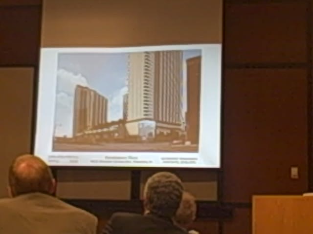 Commissioners watch the WRA presentation for Renaissance Plaza
