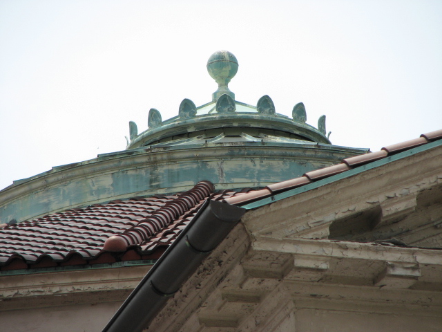 Red slate and copper roofing cap The Rotunda.