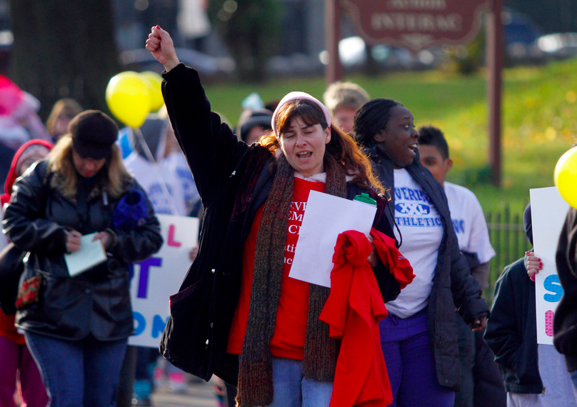 Parent Suzann Hitchner was one of dozens of Levering supporters who marched up Ridge Avenue. Photo: Jessica Kourkounis 