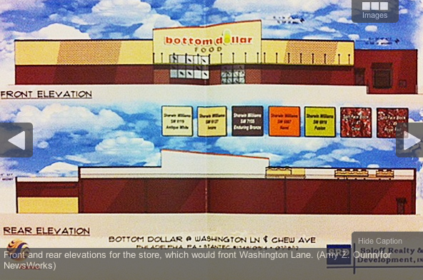 Front and rear elevations for the store, which would front Washington Lane. (Amy Z. Quinn/for NewsWorks)