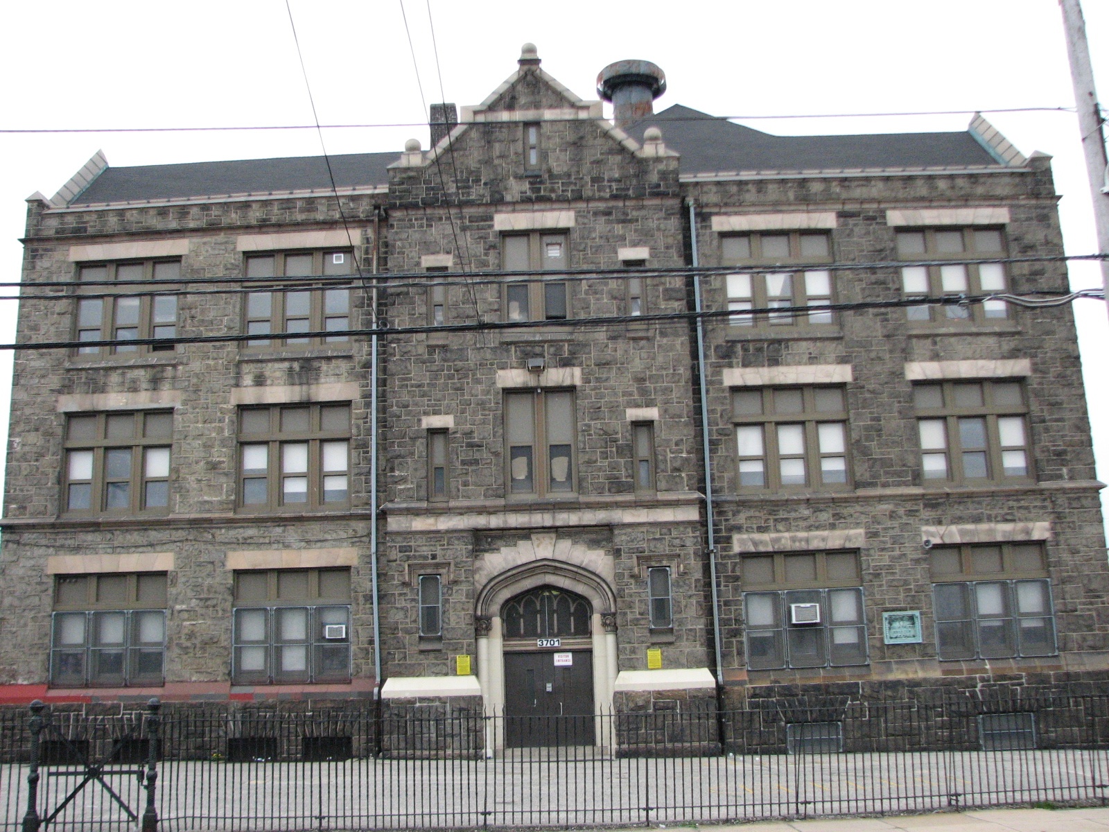 The front of Sheridan West Academy, on Frankford Avenue at Castor.