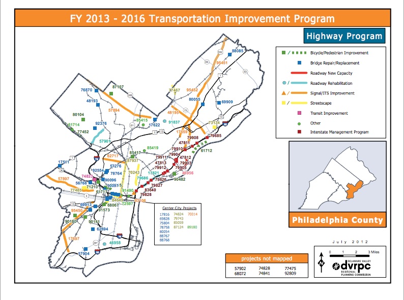 The TIP includes a map of Philadelphia projects that will seek federal and state funding
