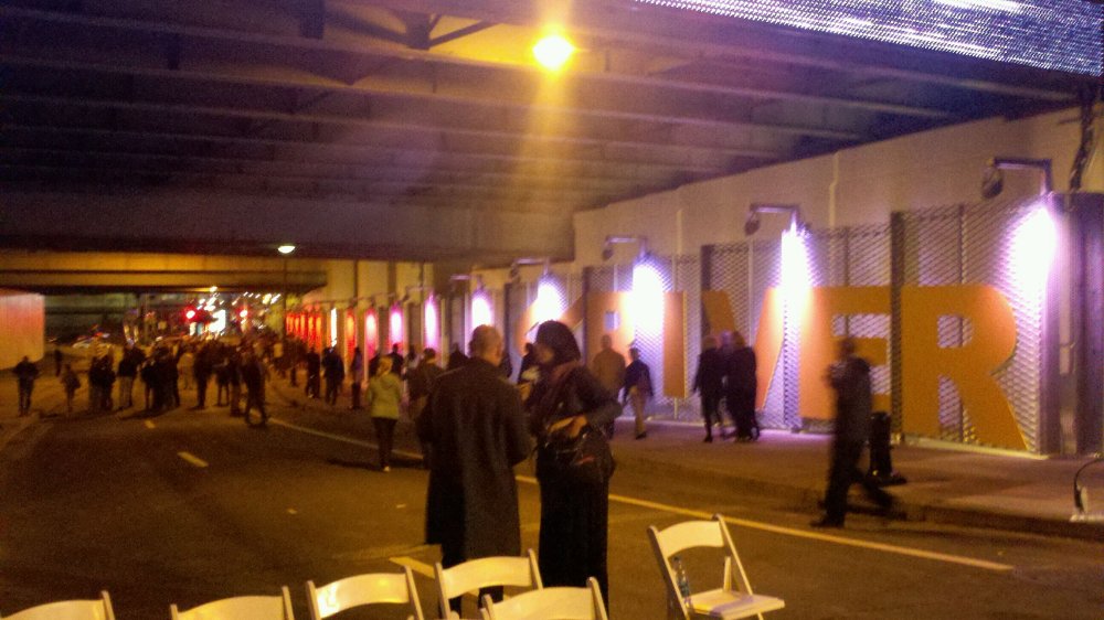 People walking to Race Street Pier to celebrate the opening of the connector