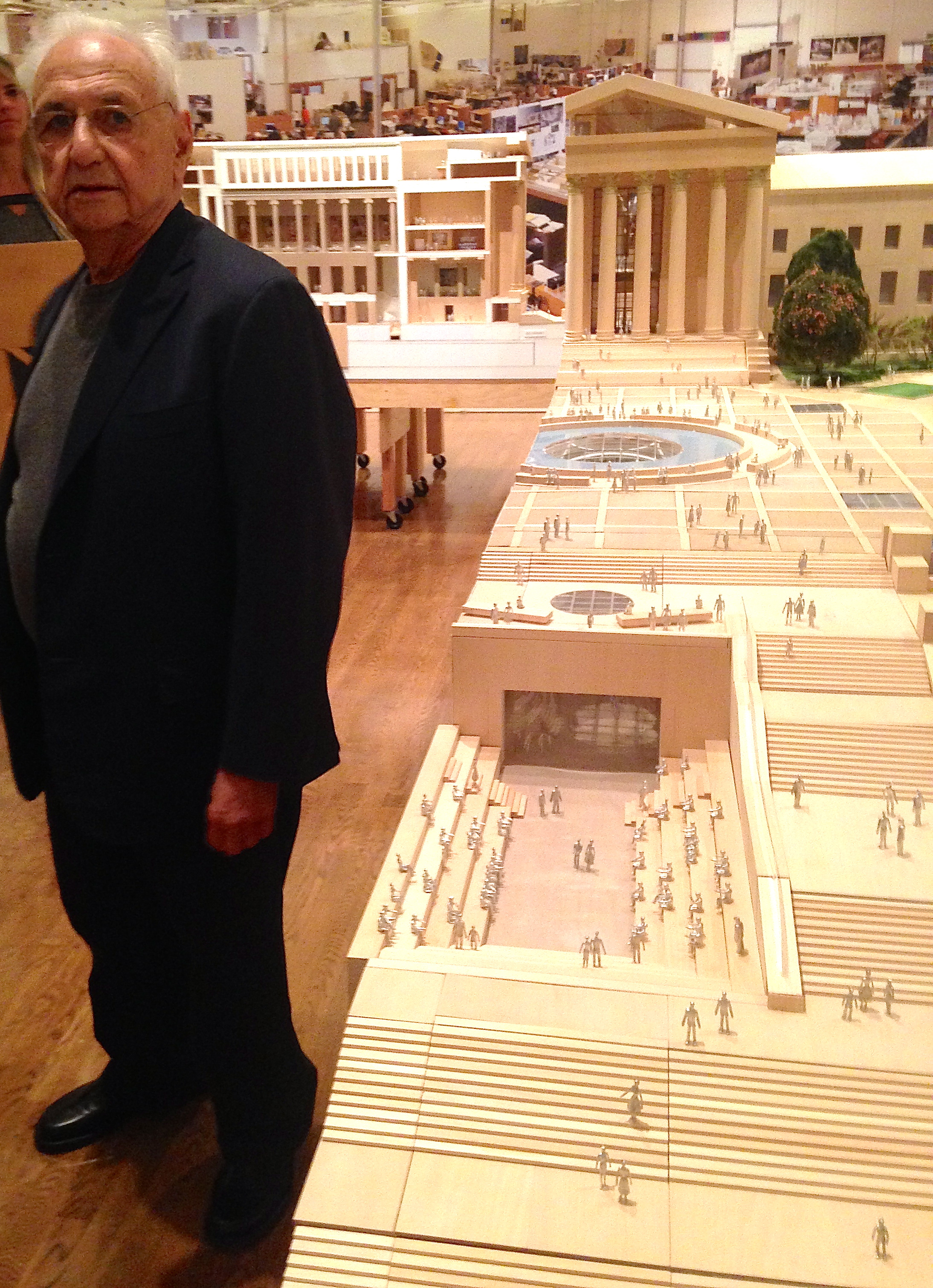 Frank Gerhy with a model of his planned adaptations of the Philadelphia Museum of Art, June 2014