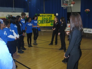 Philadelphia Eagles cheerleaders talk about cheerleading and life with members of Camelot’s Excel Academy North cheerleading team. The school’s mascot is, coincidentally, the Eagle. Photo/Camelot Scho