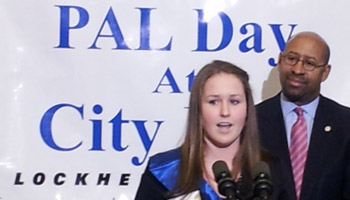 Tacony's Erin Dwyer shadowed Mayor Michael Nutter Wednesday for PAL Day at City Hall. Photo/Tom MacDonald for NewsWorks