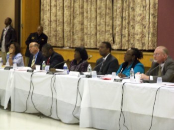 From left: City Council members Maria Quinones-Sanchez, Mark Squilla, Kenyatta Johnson, Marian Tasco, Darrell Clarke and Bill Greenlee. Photo/Shannon McDonald