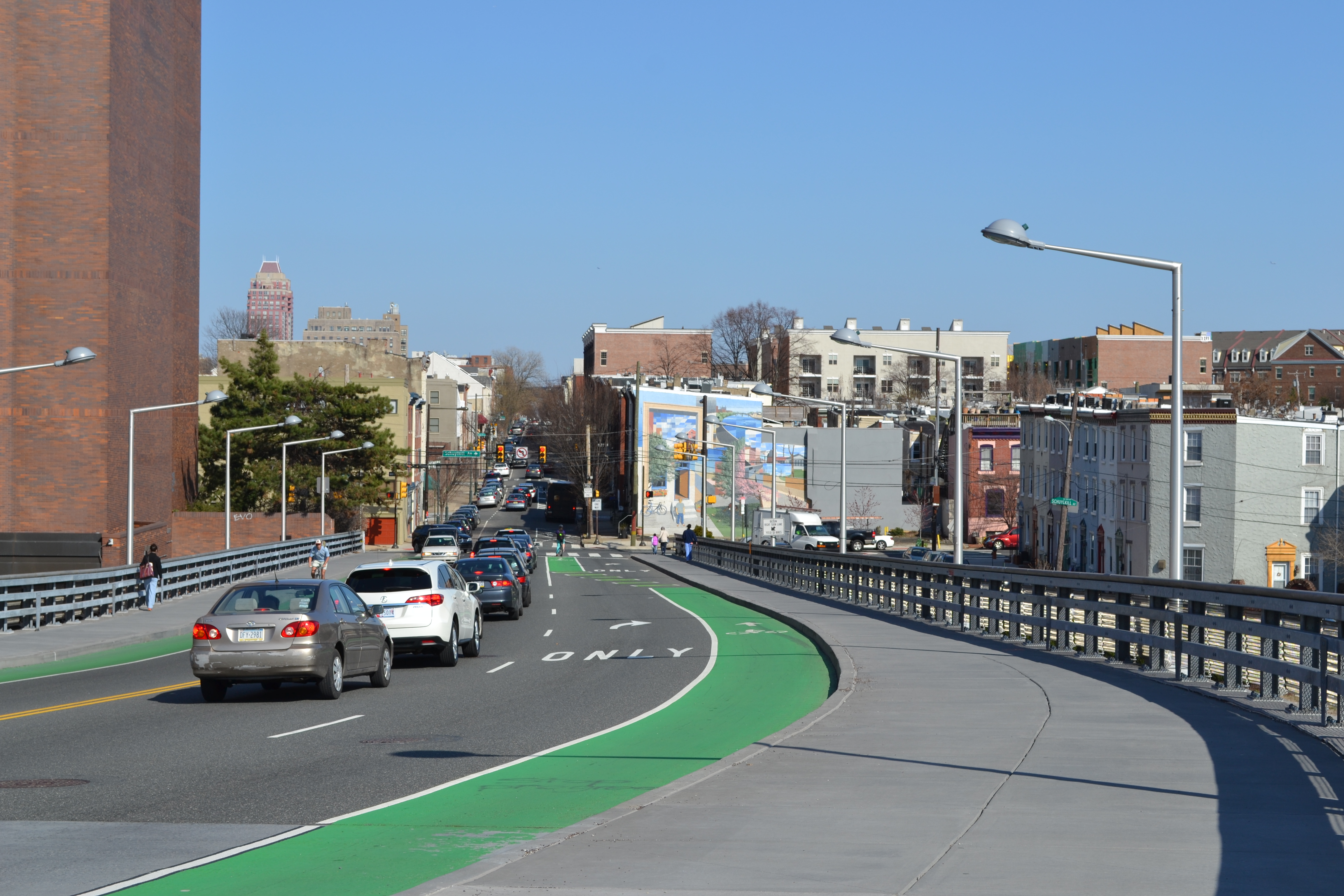 The eastbound South Street Bridge bike lane as it is today
