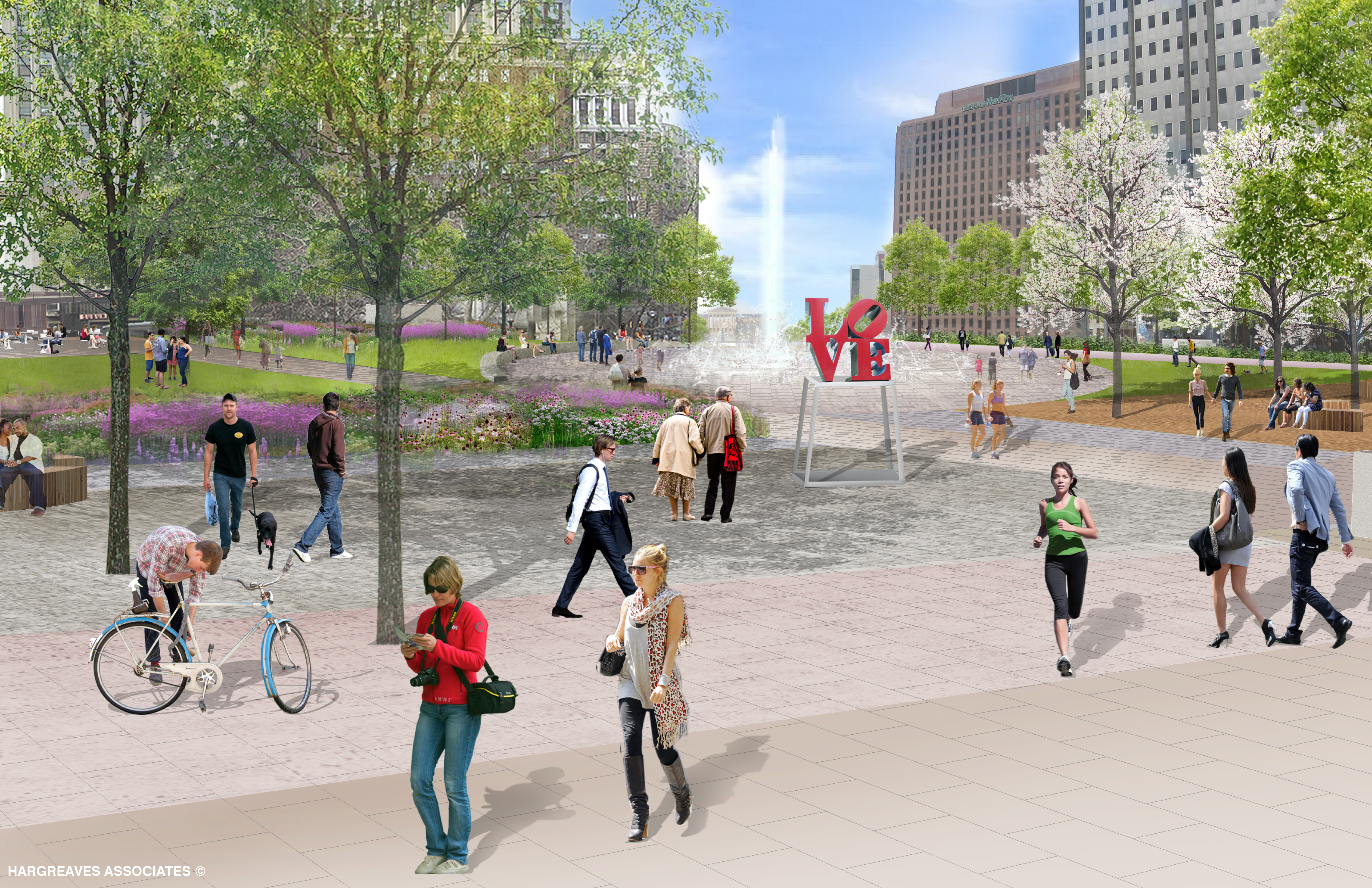 Conceptual rendering of LOVE Park looking toward Parkway, April 2015 | Hargreaves Associates