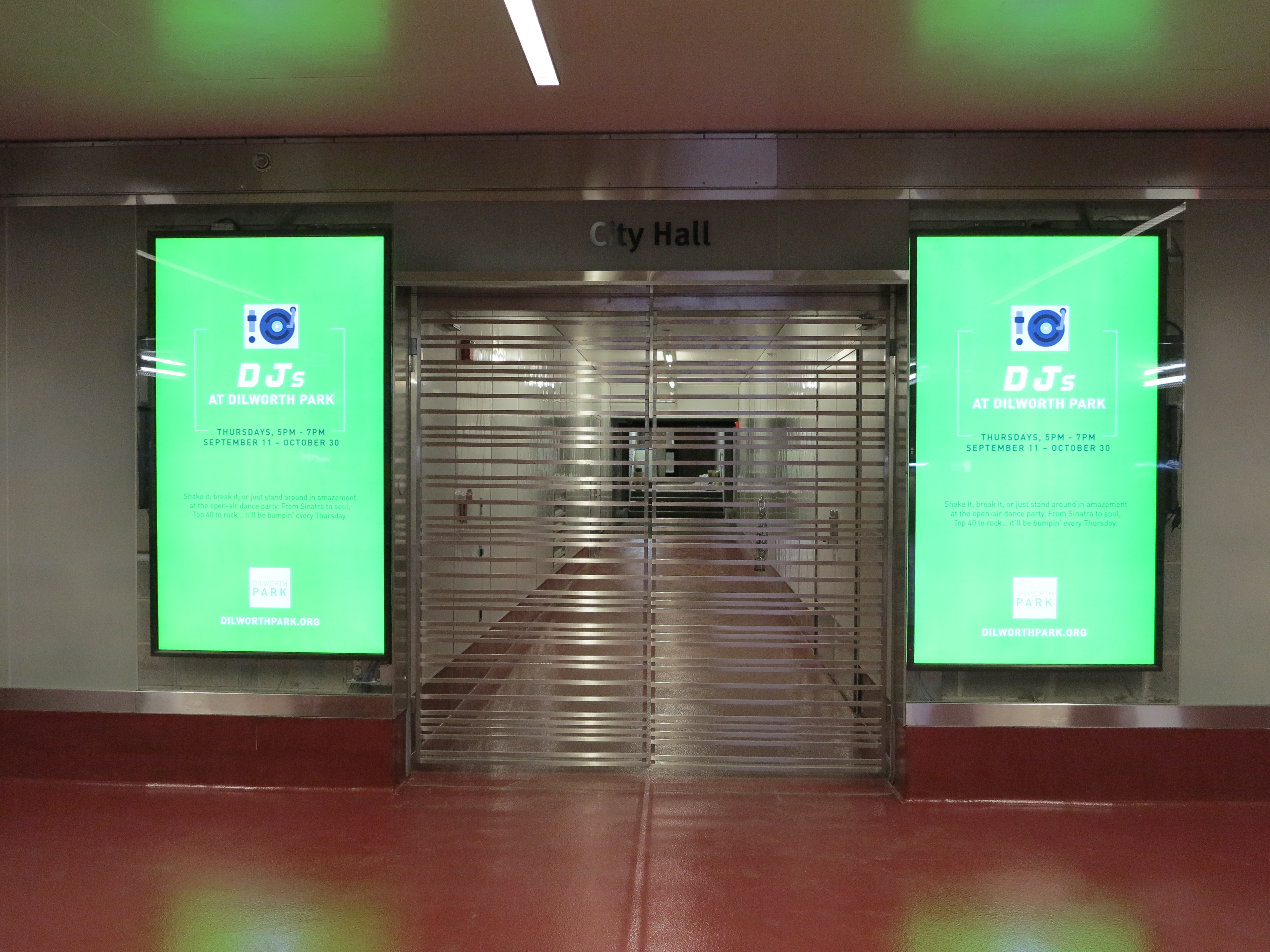 Digital signage in the concourse below Dilworth Park