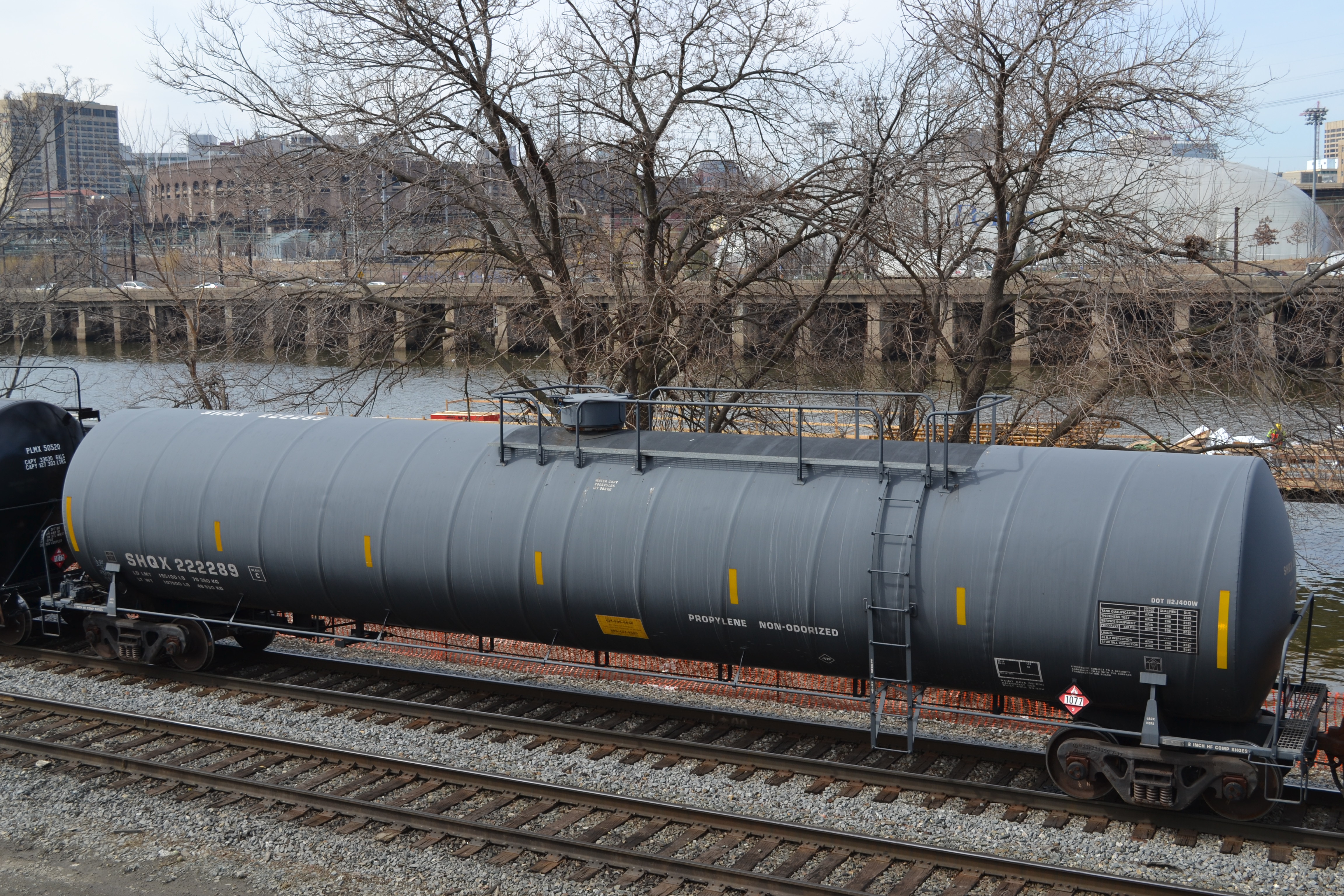 Freight cars on CSX tracks along the Schuylkill River