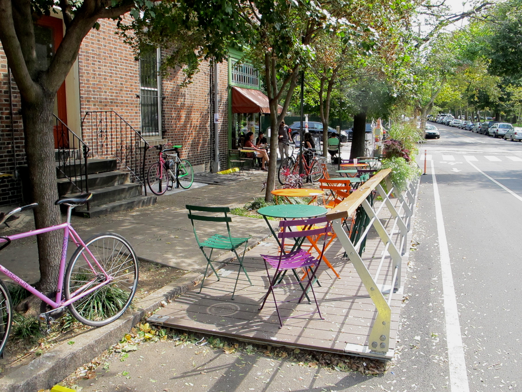 Parklet outside the Green Line Cafe at 43rd and Baltimore Avenue.