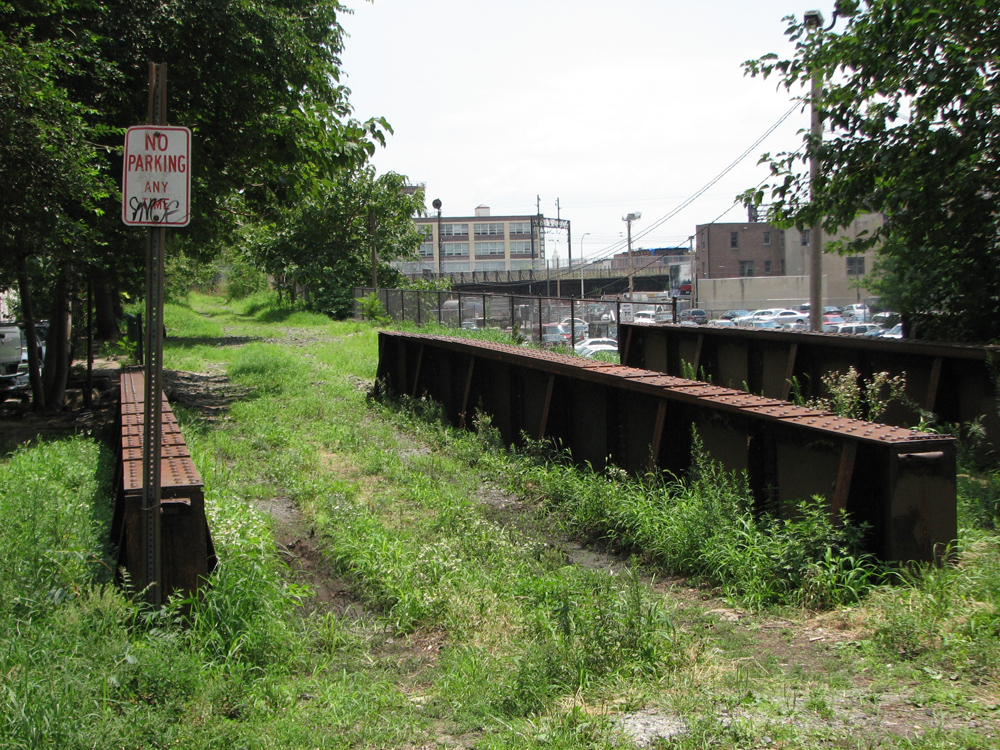This view on the Reading Railroad Viaduct looks east, as it curves toward the Reading train shed.