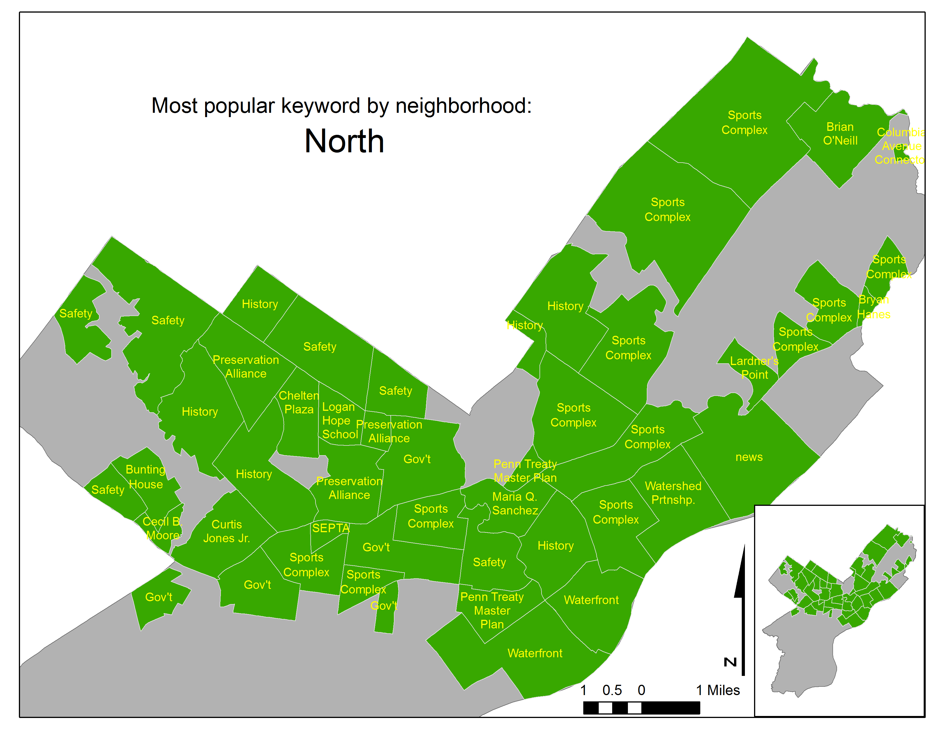 Figure 4: Most common PlanPhilly keyword by neighborhood - 1