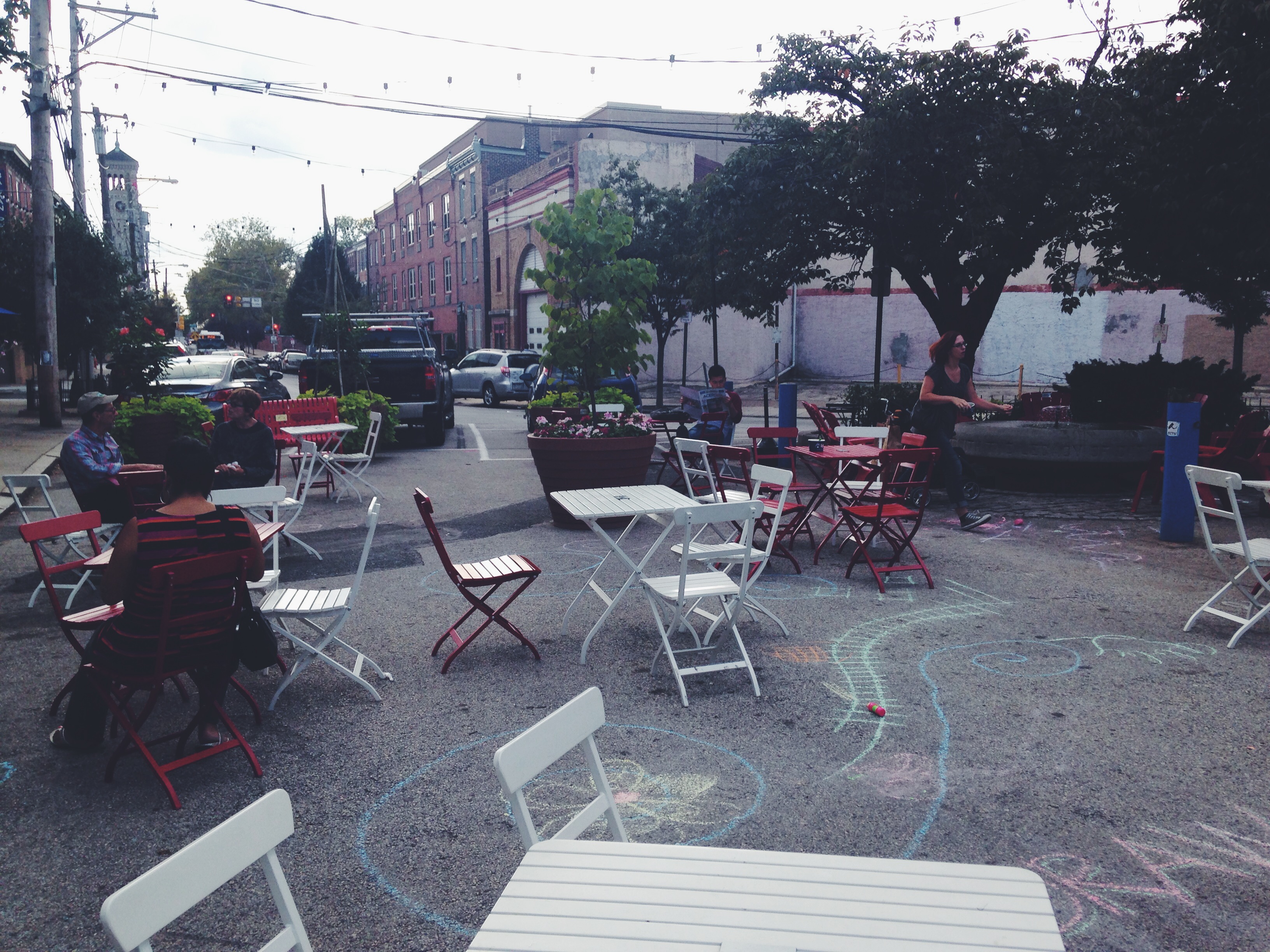 Last stop: Grays Ferry Triangle - an example of a pop-up park that grew up to become a real pedestrian plaza, and is now on the path to permanency.