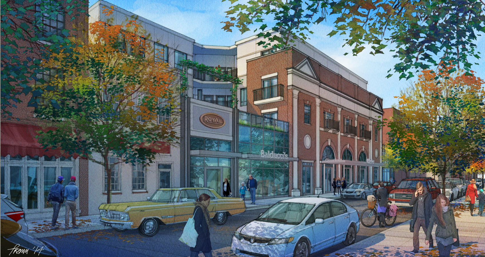 Rendering of redevelopment incorporating historic South Street facade of Royal Theater into mixed-use development | J Davis Architects