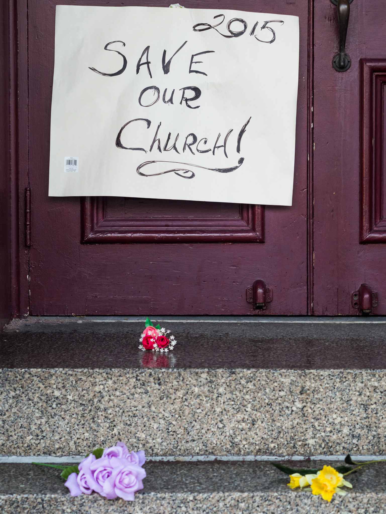 Save Our Church sign on St. Laurentius, March 2015 | Michael Klusek, EOTS Flickr Group