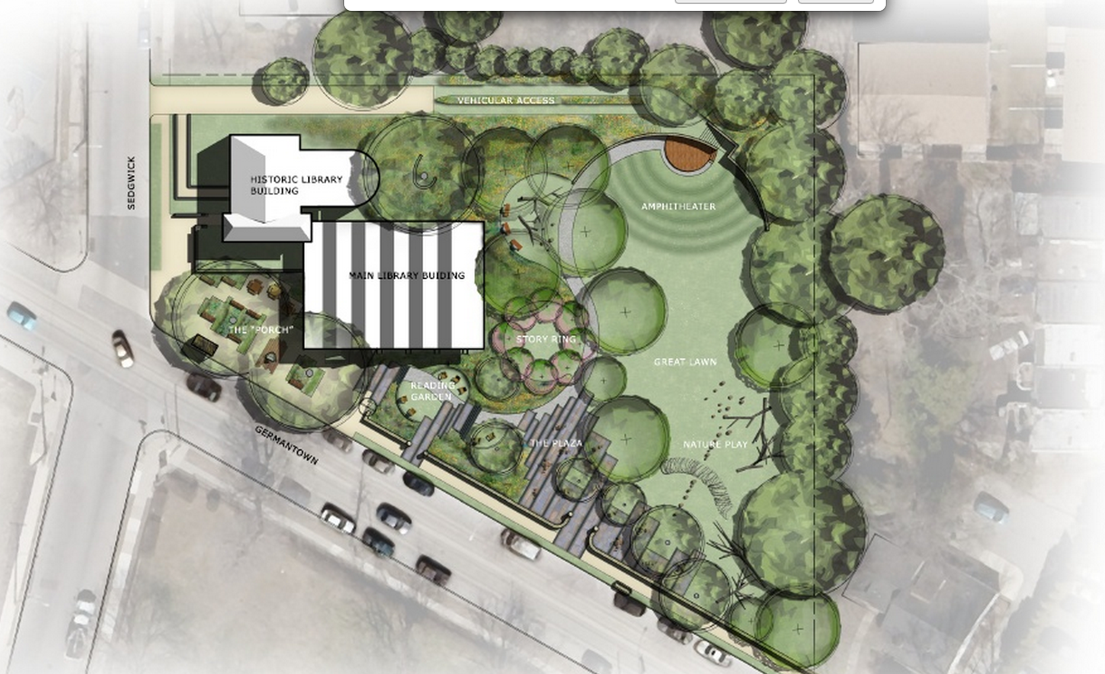 Conceptual placemaking plan of Lovett Library Park | Community Deisgn Collaborative
