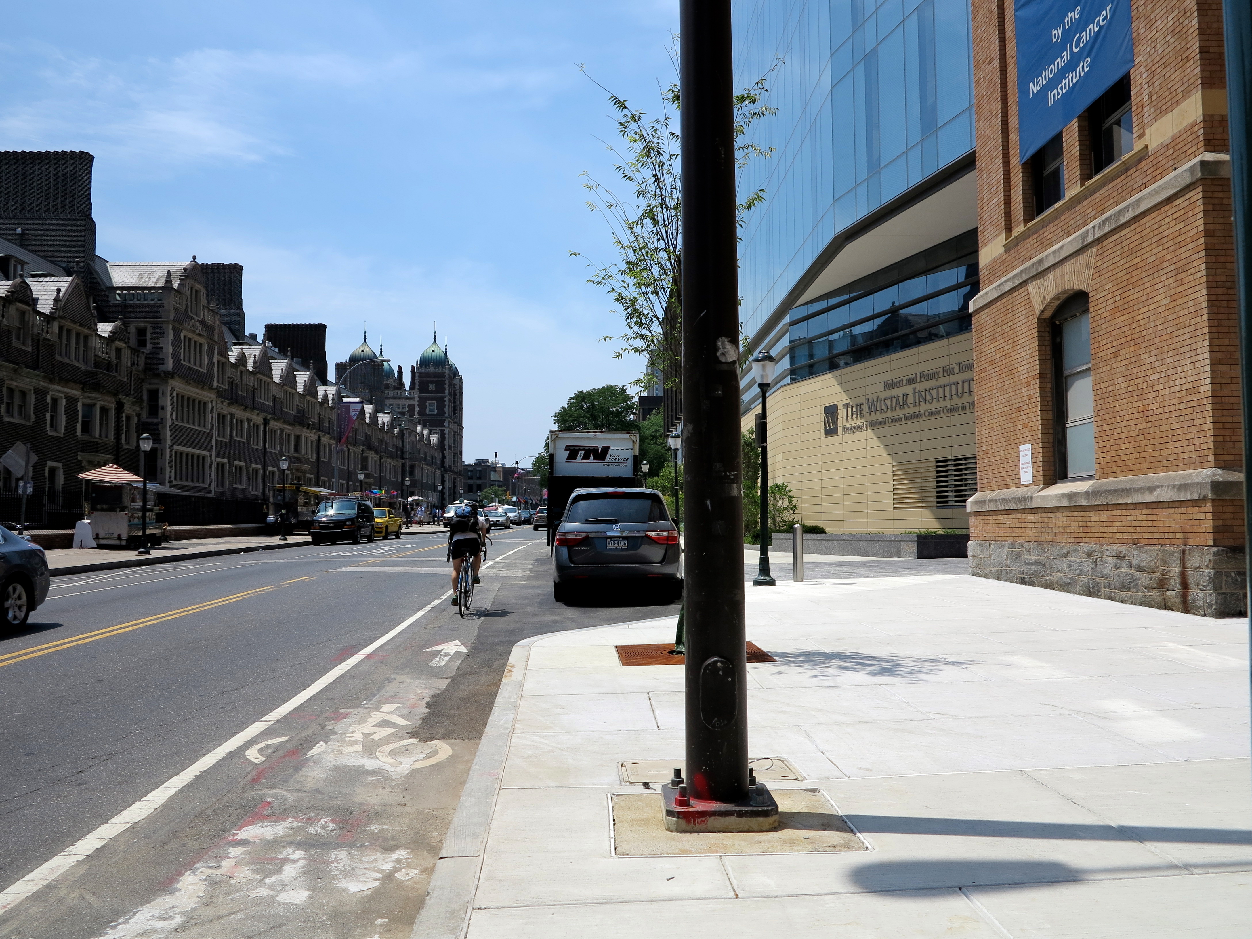 Spruce Street bike lane back to normal outside the Wistar Institute.