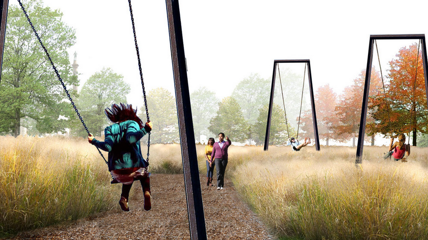Rendering of swings in Centennial Commons | Studio Bryan Hanes