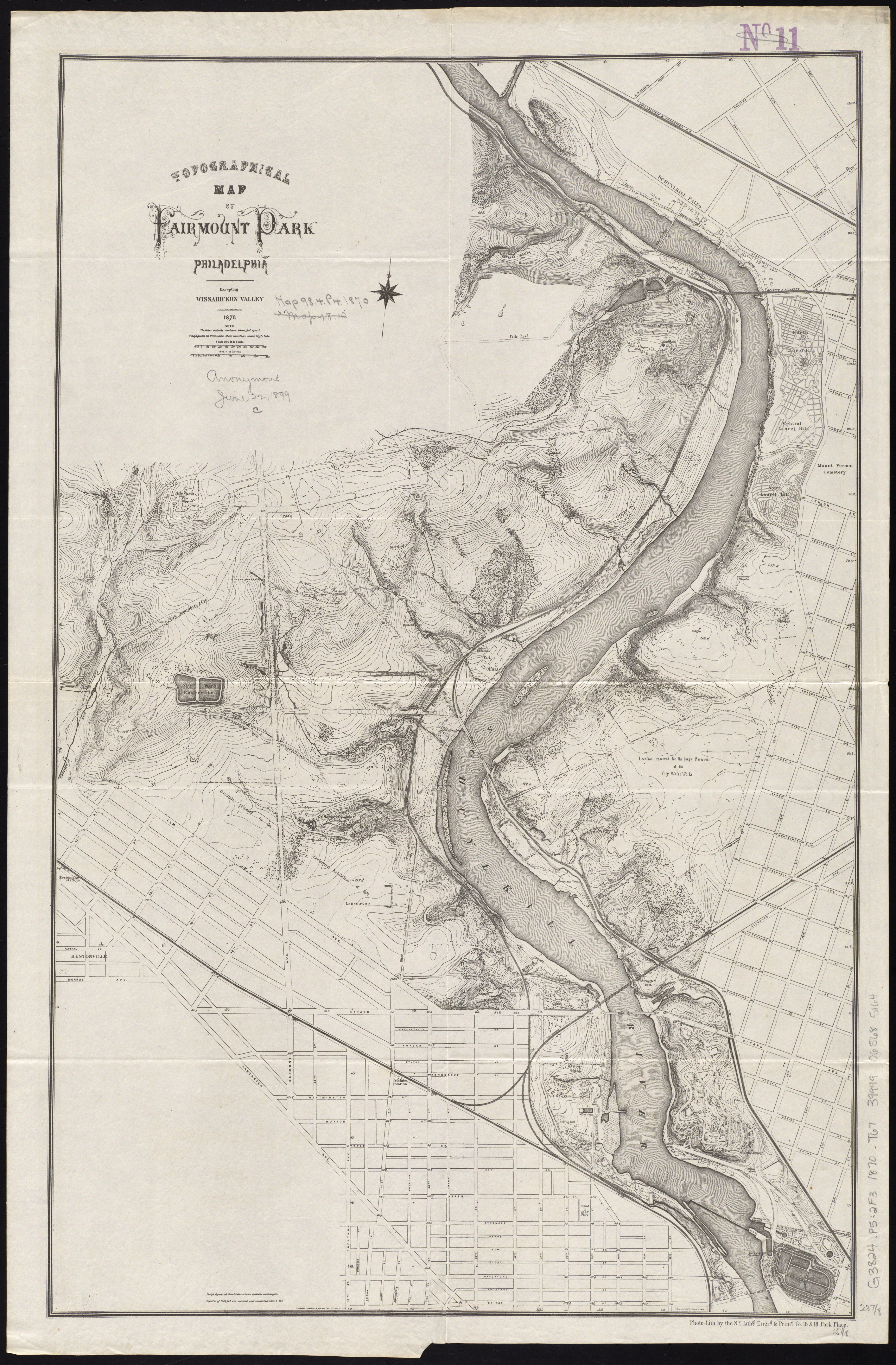 Topographical map of Fairmount Park, Philadelphia, 1870 | N.Y Lithg. Engrg. and Printg. Co., Boston Public Library