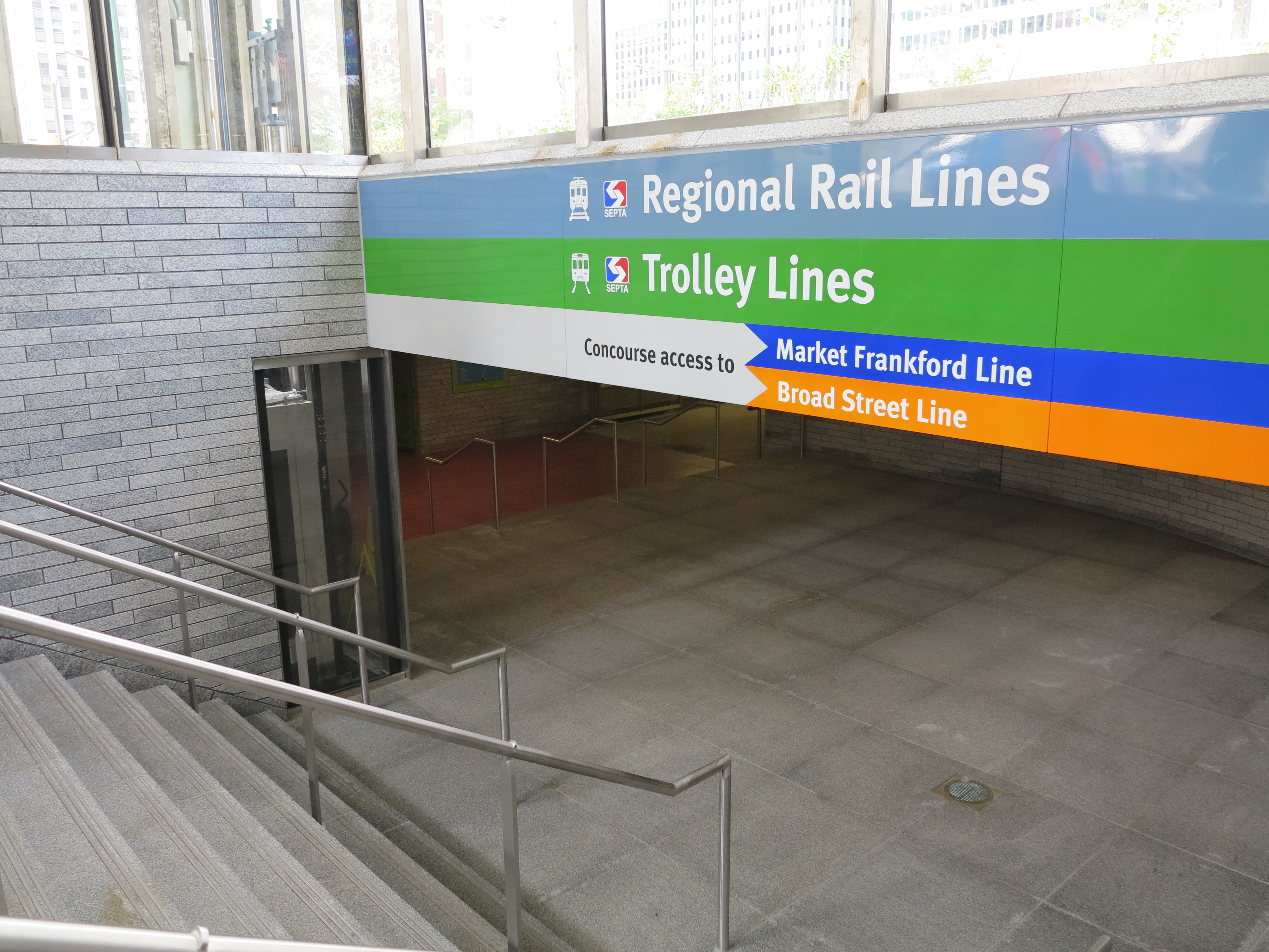 Transit entrance on the north side of Dilworth leading to the concourse and stations below