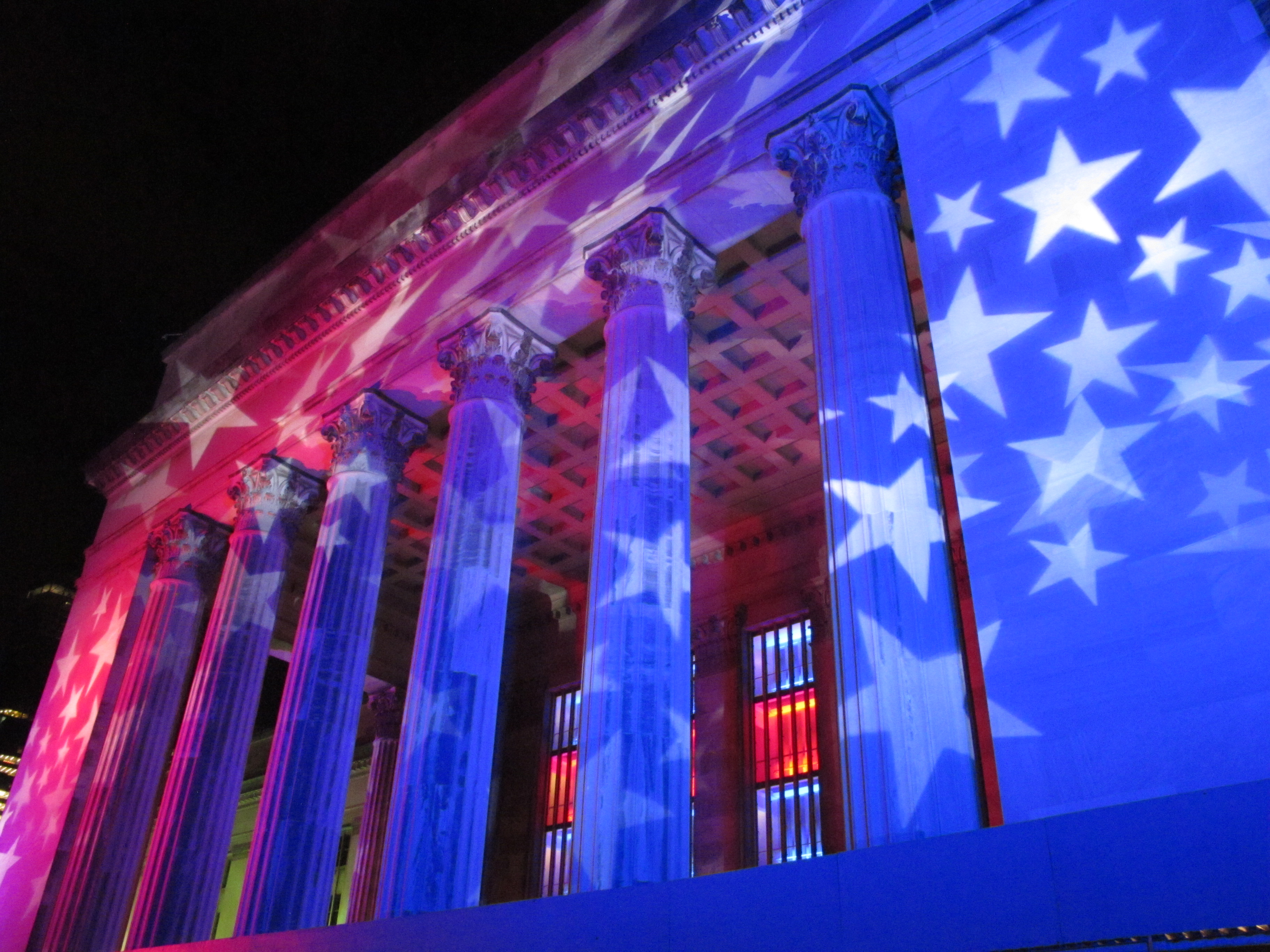 30th Street Station illuminated for DNC with LED