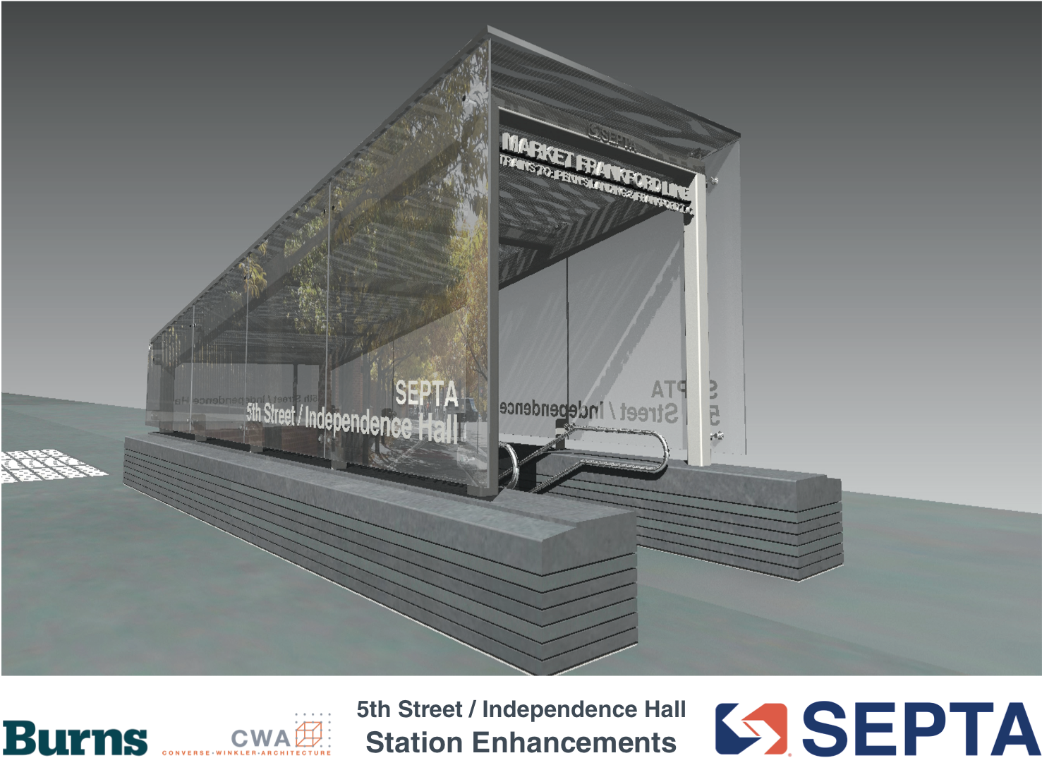 5th Street / Independence Hall: Proposed glass headhouse rendering | courtesy of SEPTA