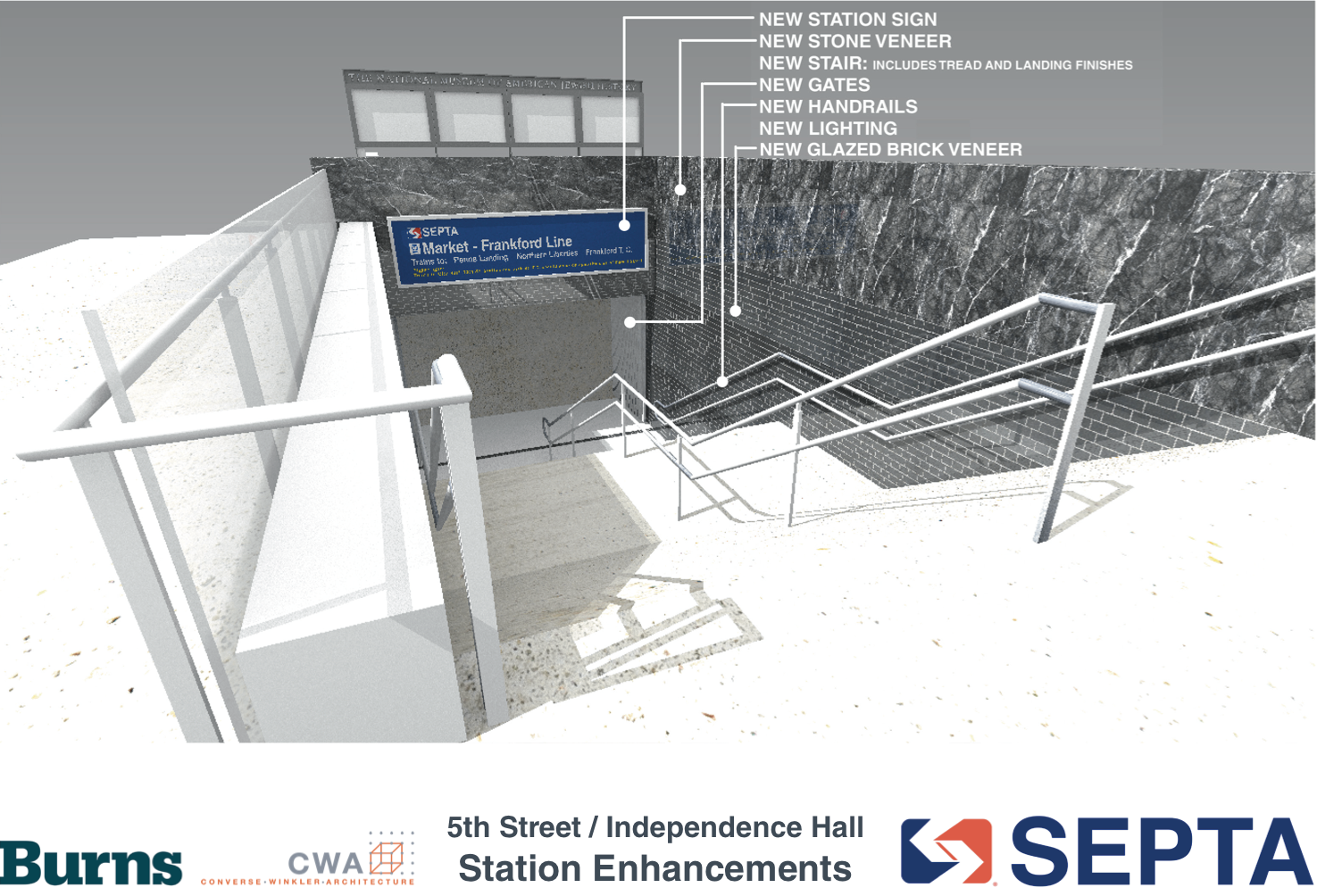 5th Street / Independence Hall: SE entrance renovation will remove 1970s remnants | courtesy of SEPTA