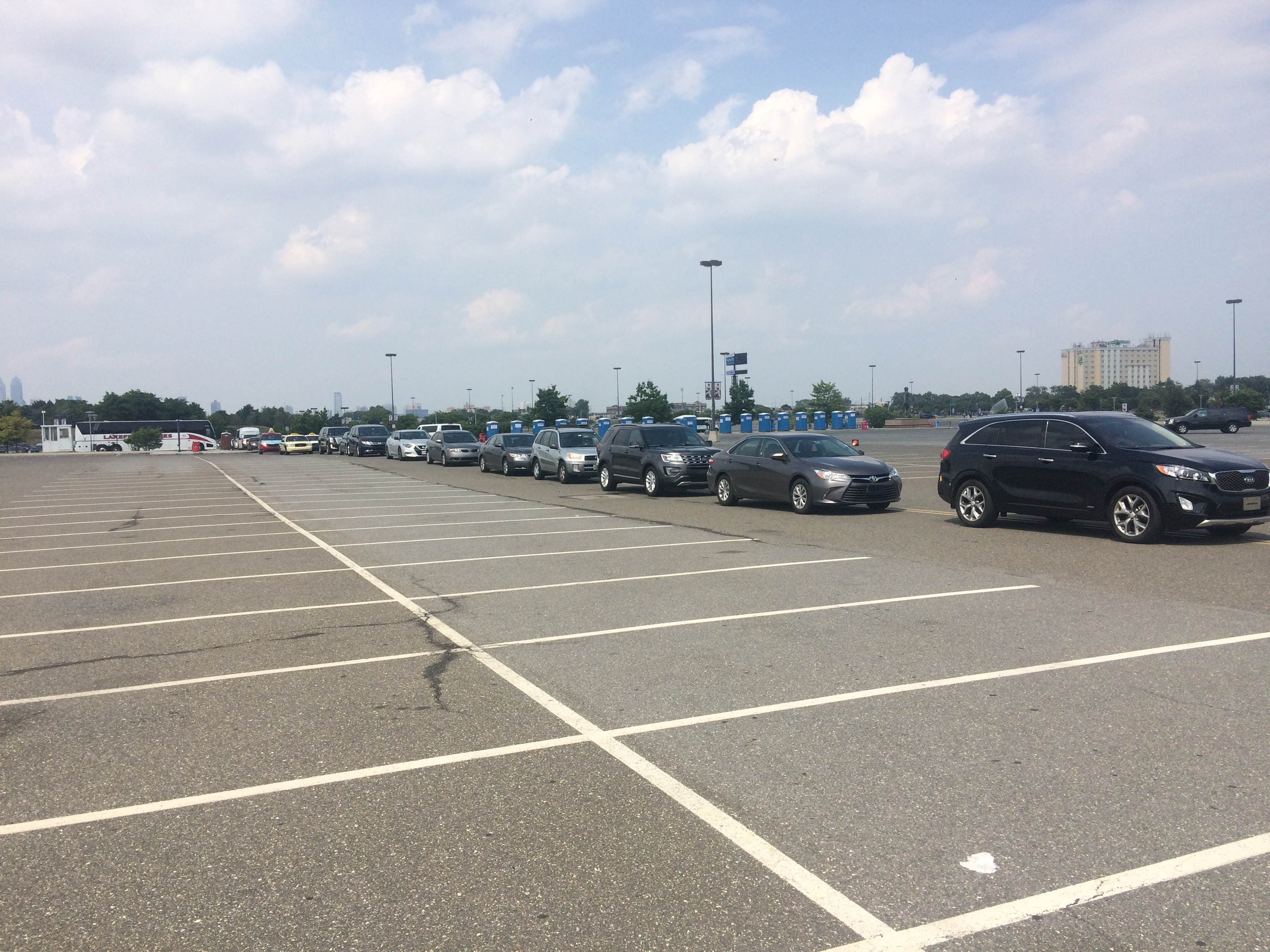 A very long line of uberX cars dropping off delegates and journalists at the DNC