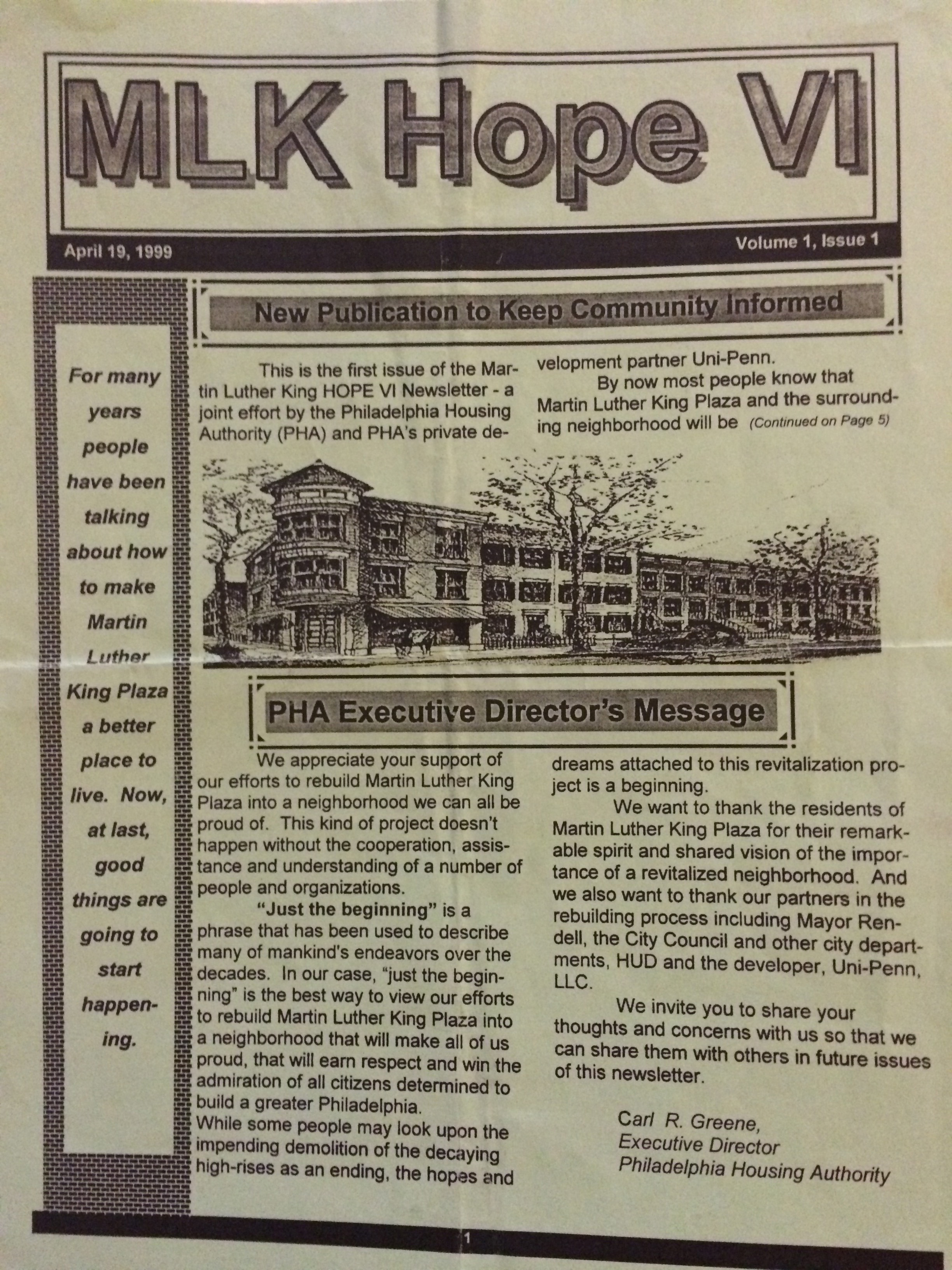 April 1999 MLK Hope VI project newsletter