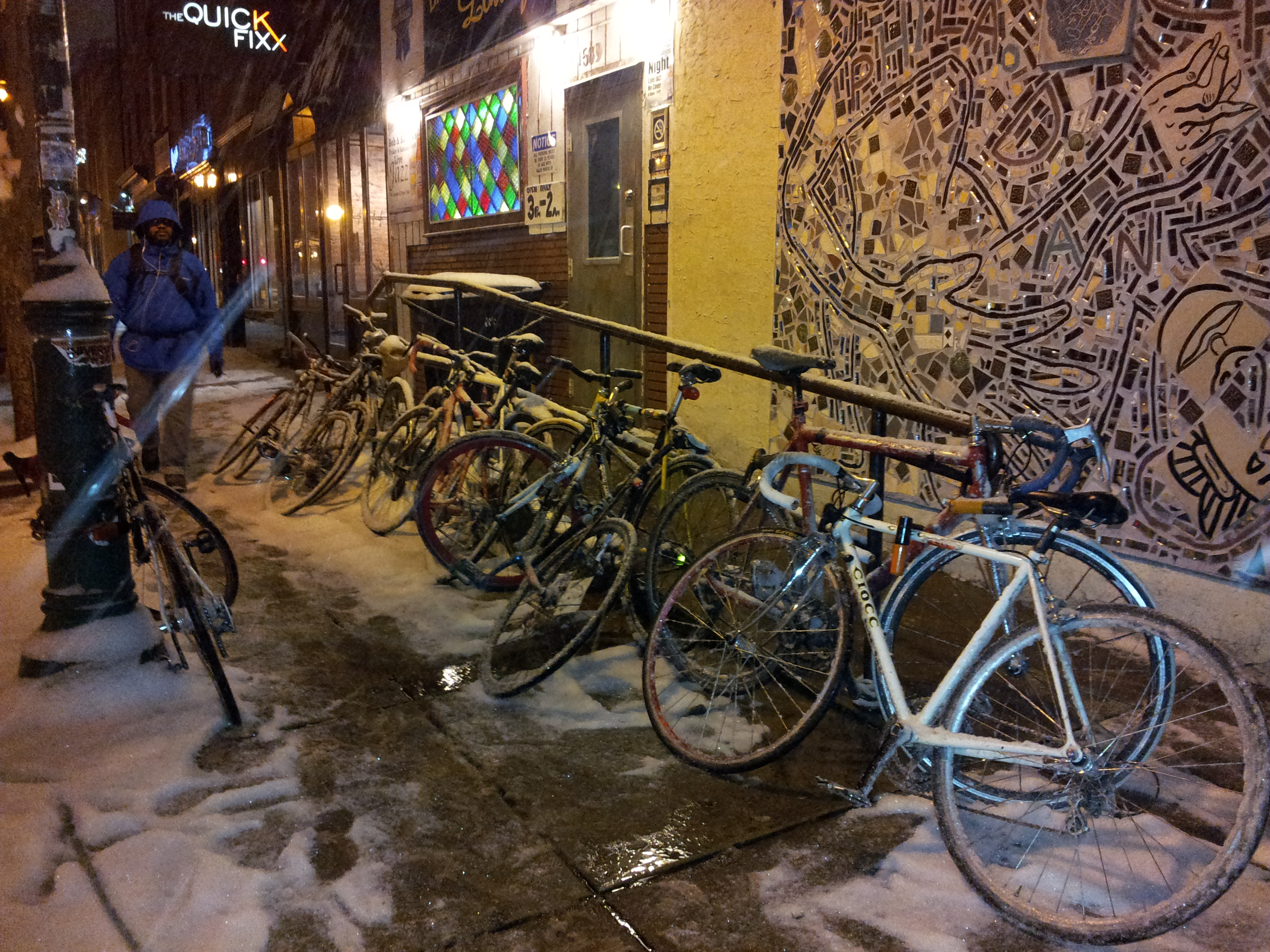 Bike pile up on B&B's ramp in the snow, 2013 | Marcus Ferreira