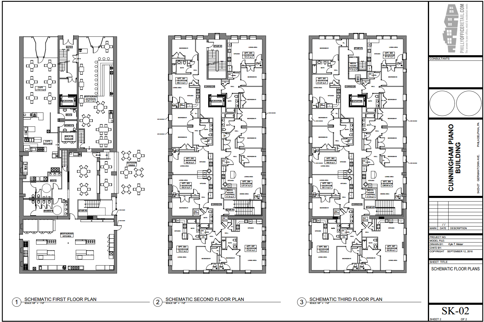 Cunningham Piano Building, Schematic Floor Plans | PhillyOfficeRetail, Sept. 2016