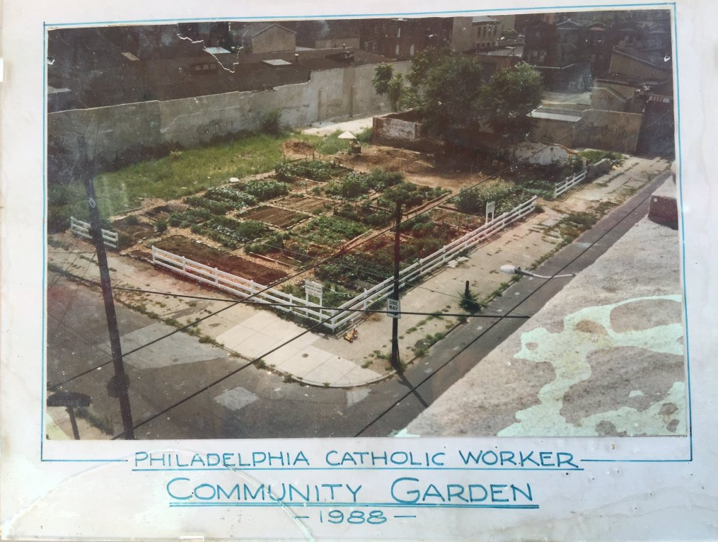 Framed photo of Philadelphia Catholic Worker Community Garden, 1988 
