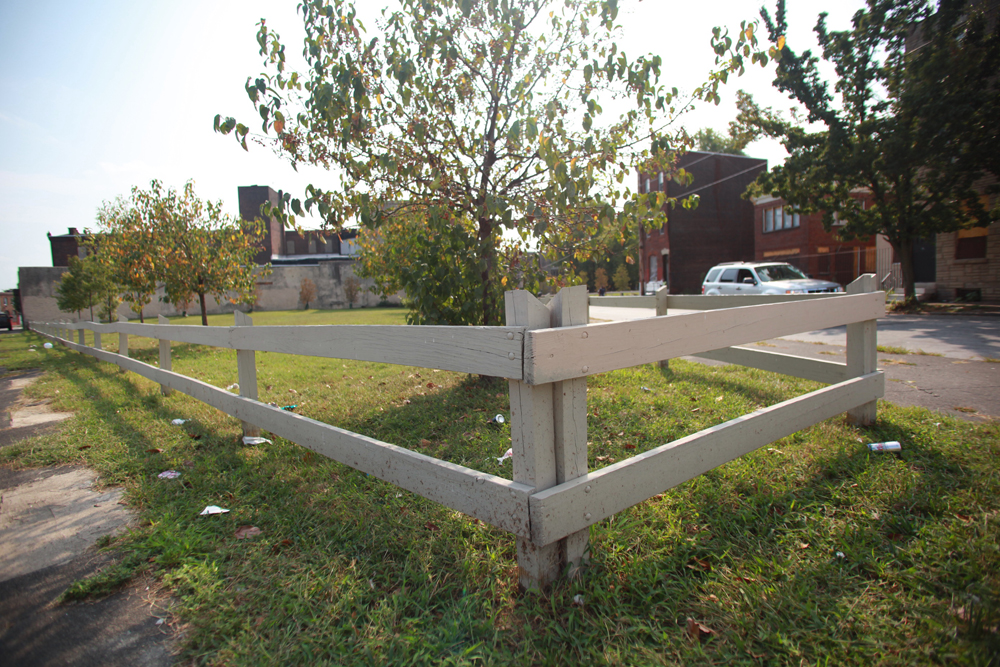 Vacant lots that are maintained by PHS feature an open wood fence with openings narrow enough to prevent unwanted dumping.