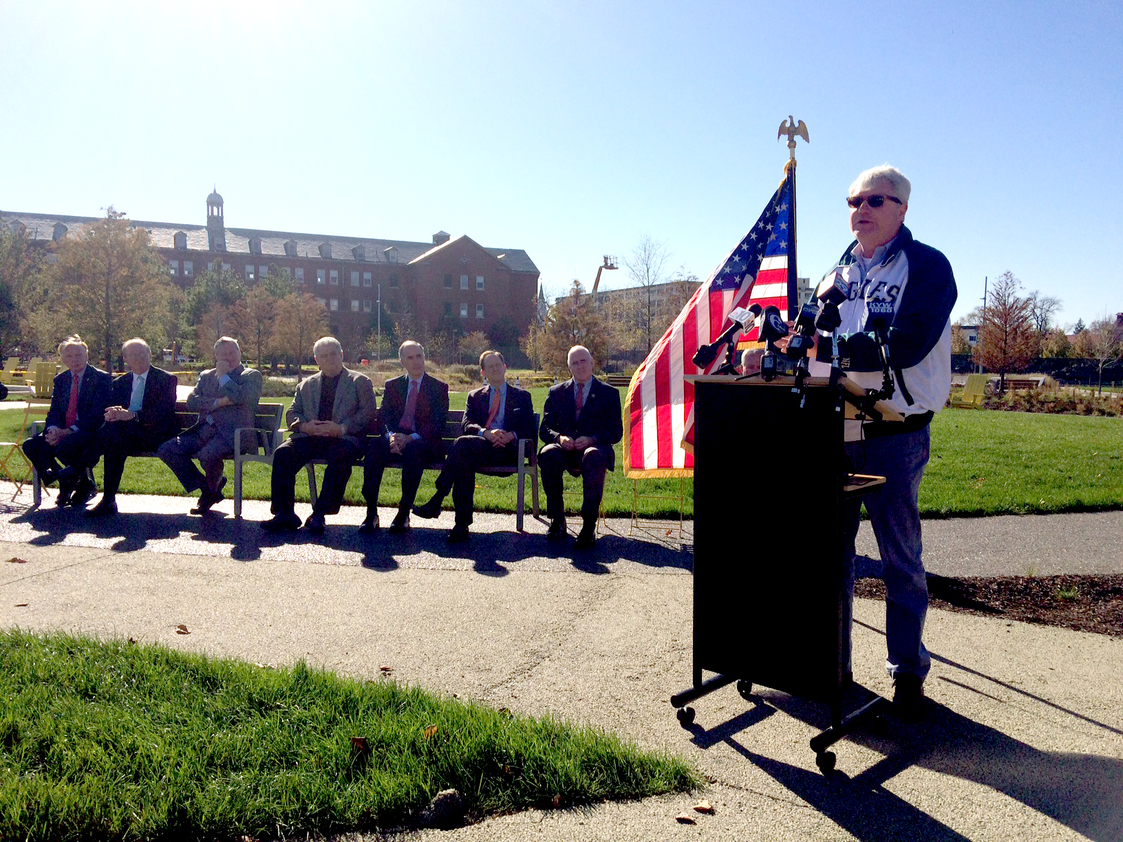 IBEW 98 Business Manager John Johnny Doc Dougherty speaking at the Navy Yard's Central Green