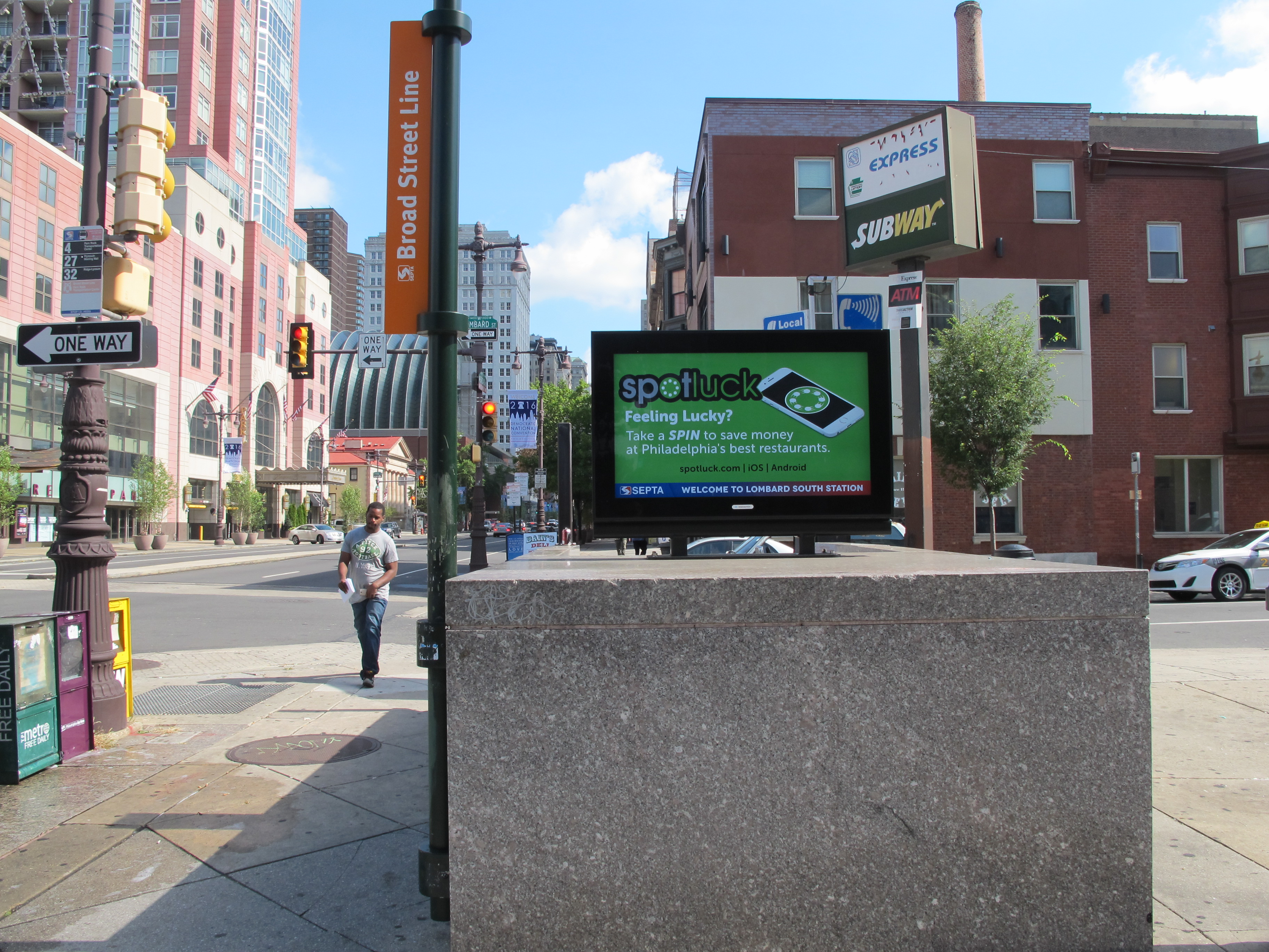 Digital display at Lombard Street entrance to Broad Street Line