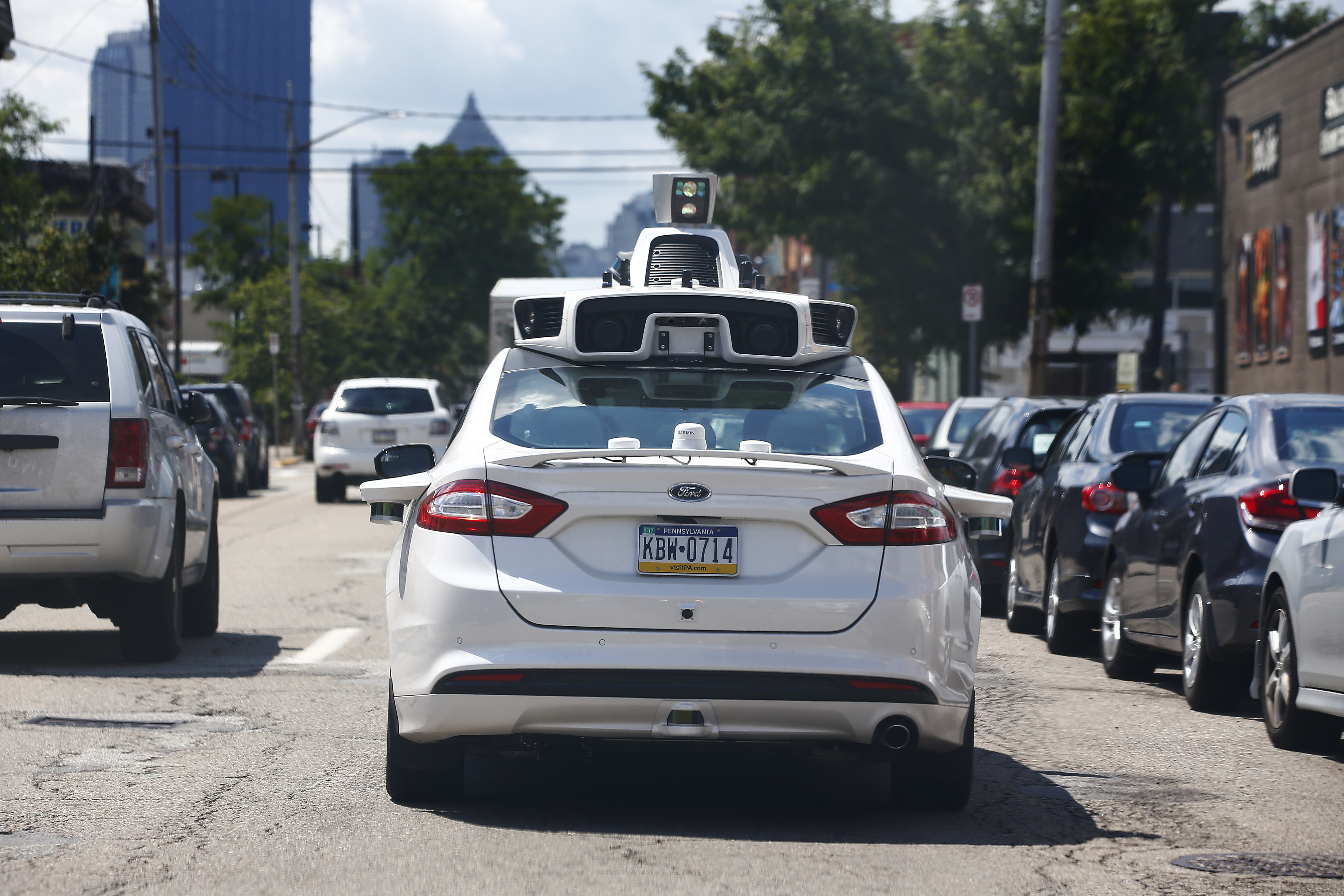 One of Uber's self-driving cars being tested in Pittsburgh, August 2016 (AP Photo/Jared Wickerham)