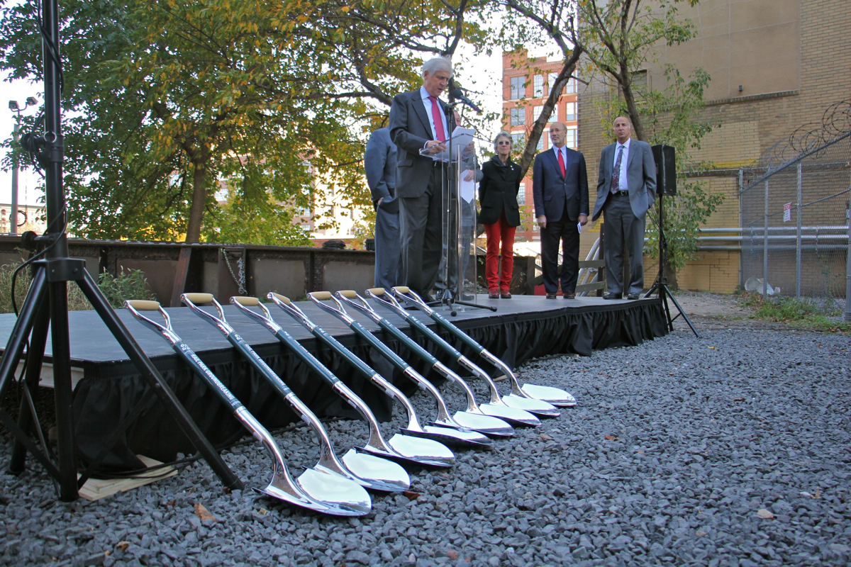 Paul Levy at the ceremonial groundbreaking for Phase I of the Rail Park, October 31, 2016 | Emma Lee / WHYY
