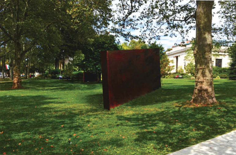 Rendering of Richard Serra sculpture on the Rodin Museum grounds, presented at December 2016 Art Commission meeting