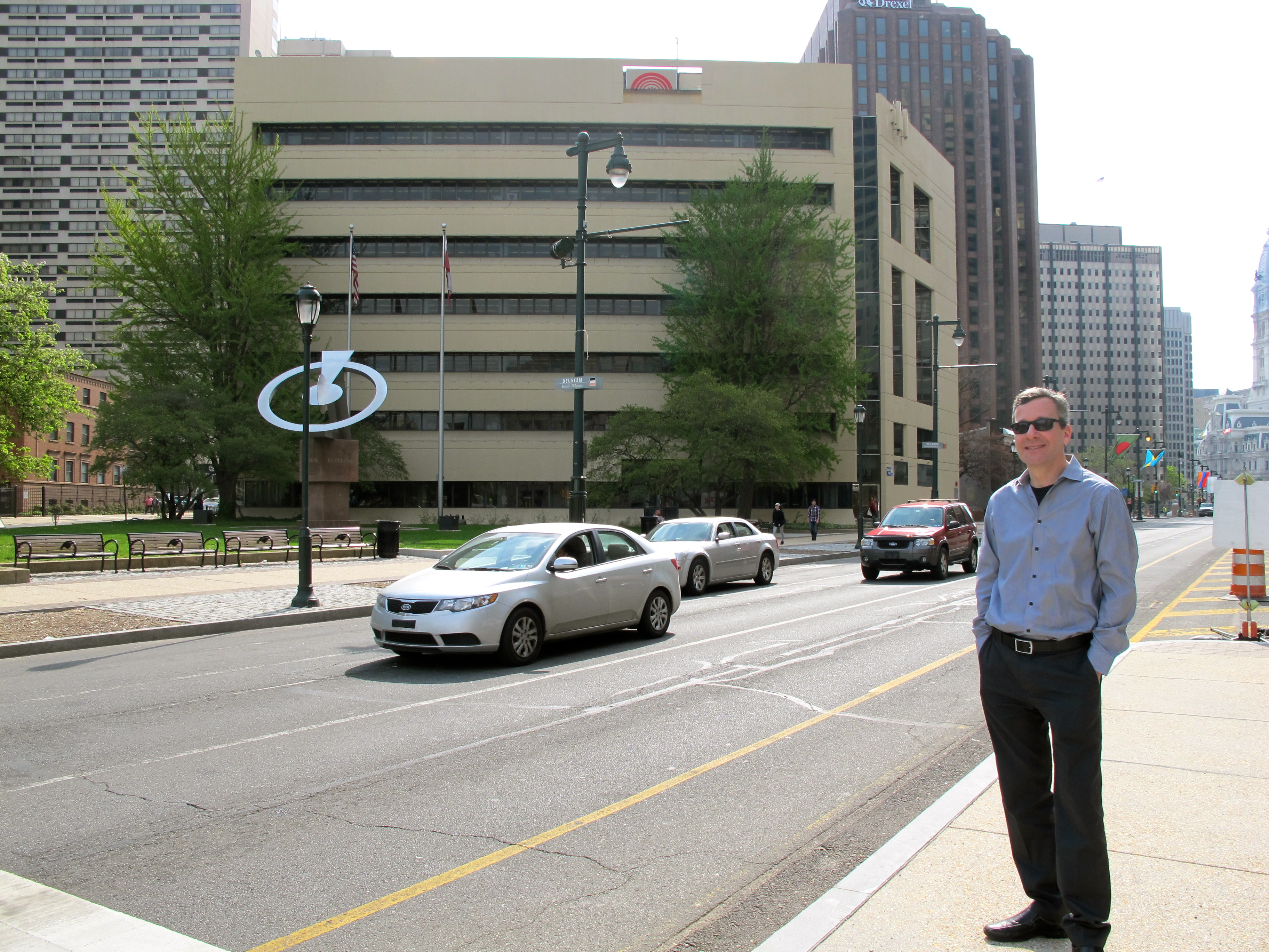 Richard Maimon on the Parkway, United Way building at background