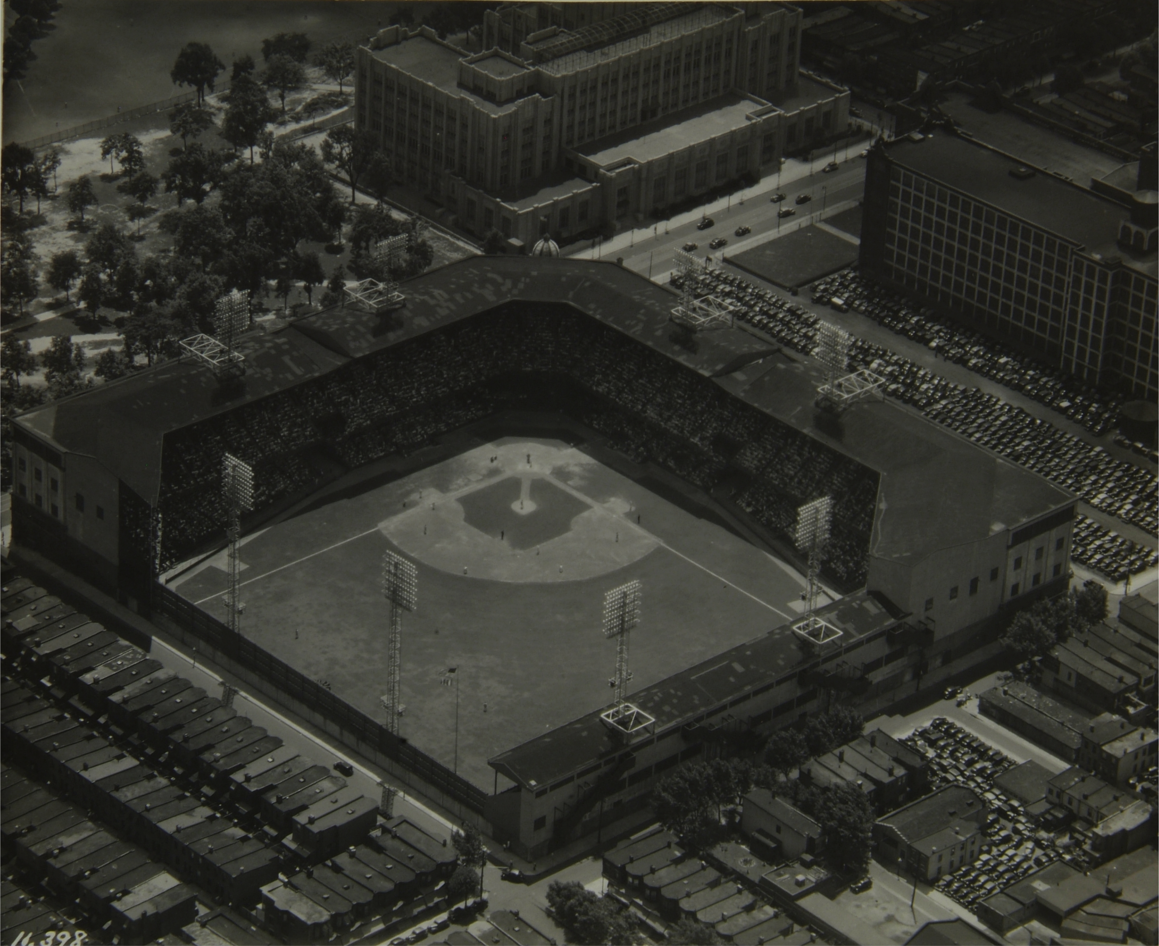 Shibe Park Record Number: 1085Collection: Philadelphia Record Photograph Morgue [V07] Reproduction restrictions: Unknown Date of Original: 1941 Aerial view of Shibe Park, later known as Connie Mack stadium. One-time home of the Philadelphia Athletic and the Philadelphia Phillies.